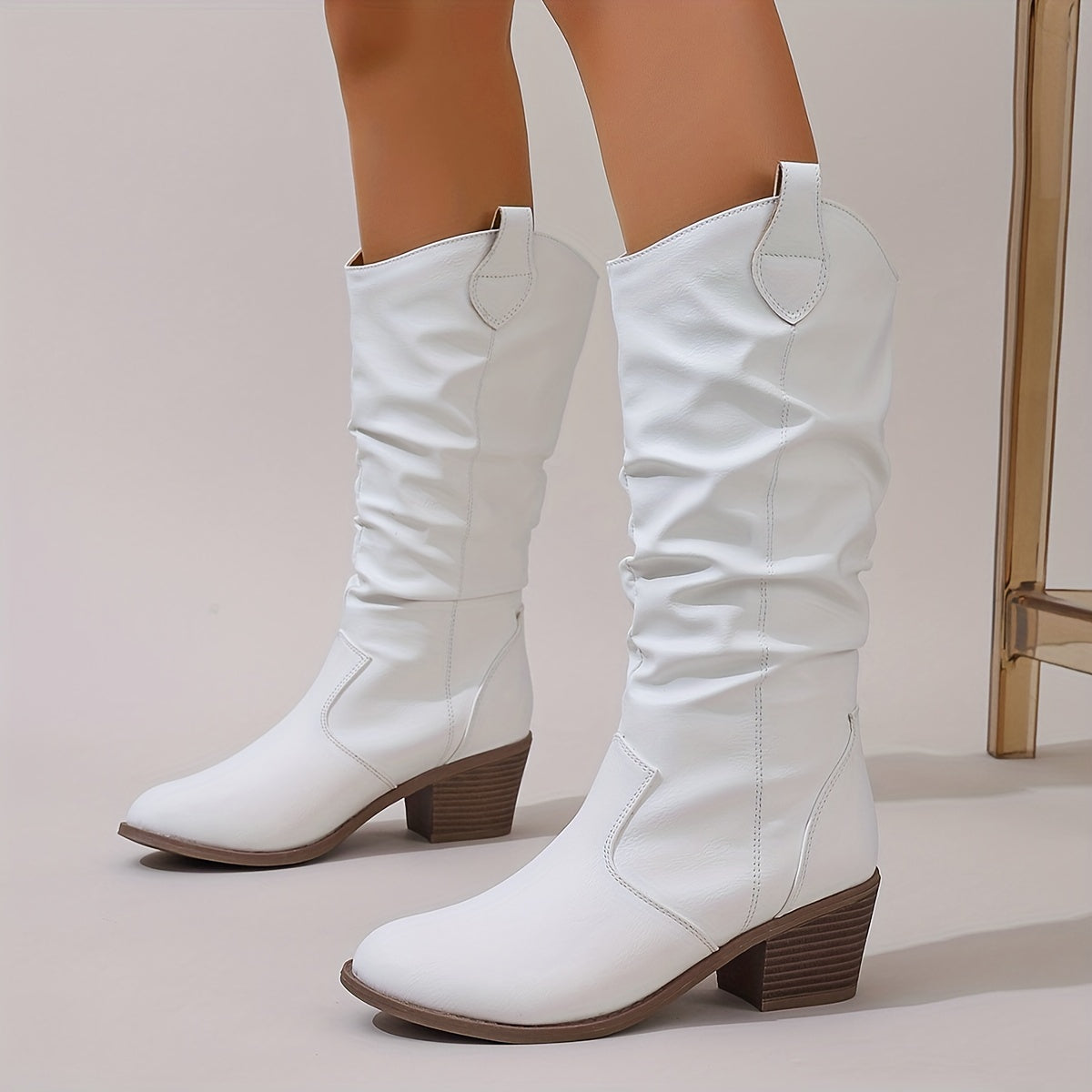Timeless Tan Vegan Leather Block Heel Boots with Block Heel