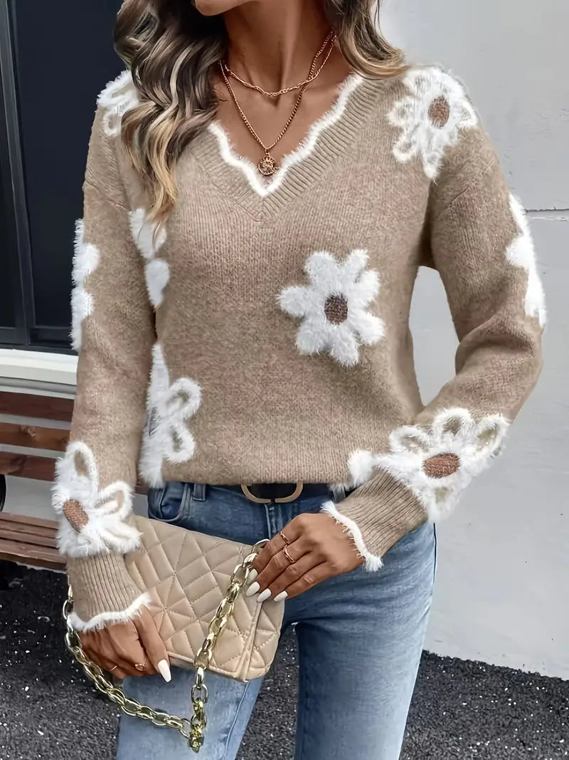 Floral Knit Sweater Pink