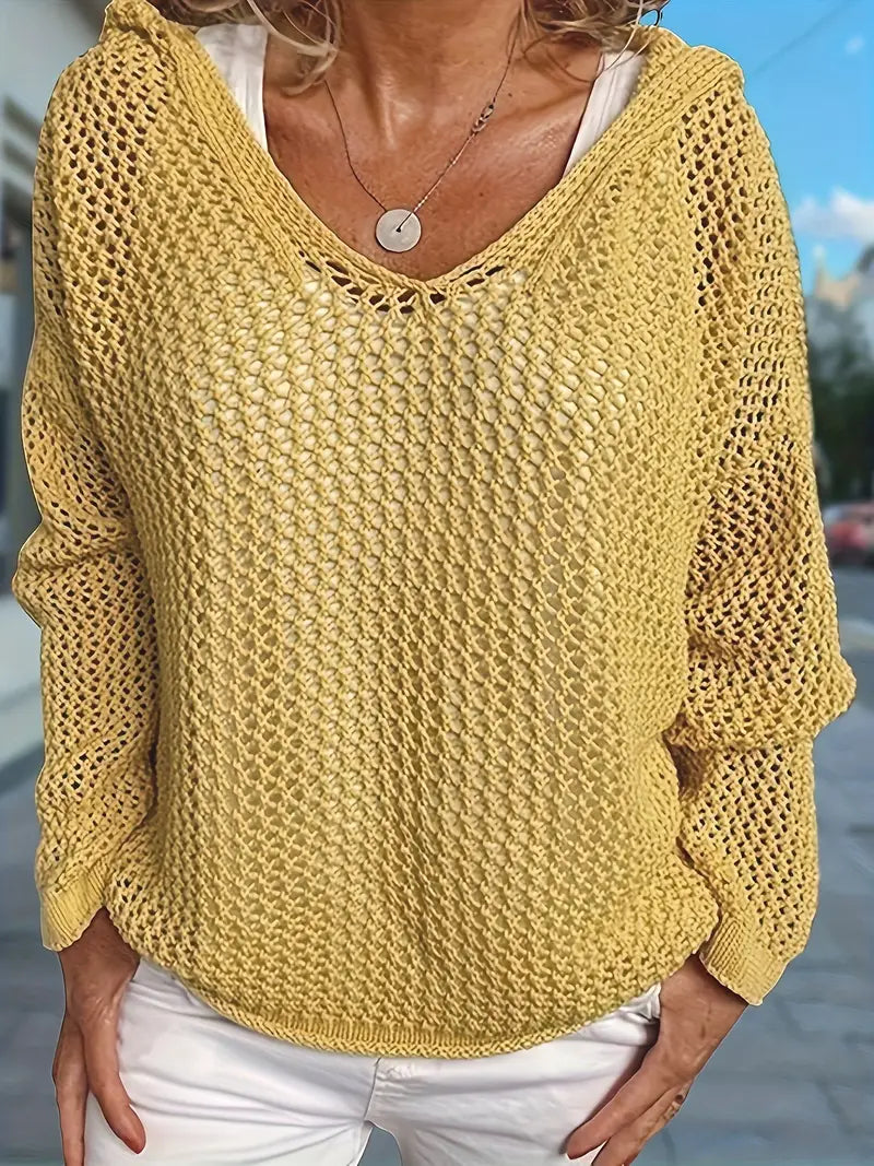 Long Hooded V-Neck Sweater