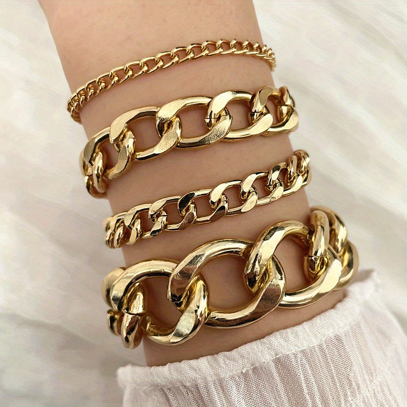 Timeless 4-Piece Bracelet Set with Gold-tone
