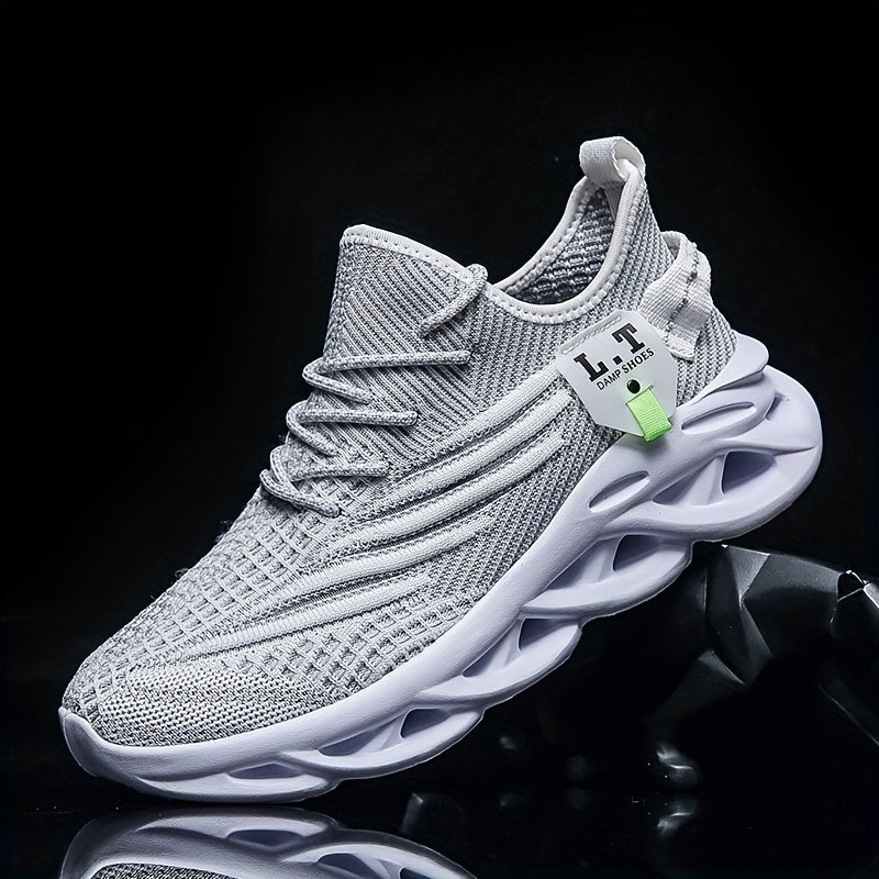 Men'S Fashion Sneakers, Casual Athletic Shoes with Striped Pattern, Round Toe, Lace-Up Closure, Fabric Upper, MD Sole, All-Season Sports Footwear
