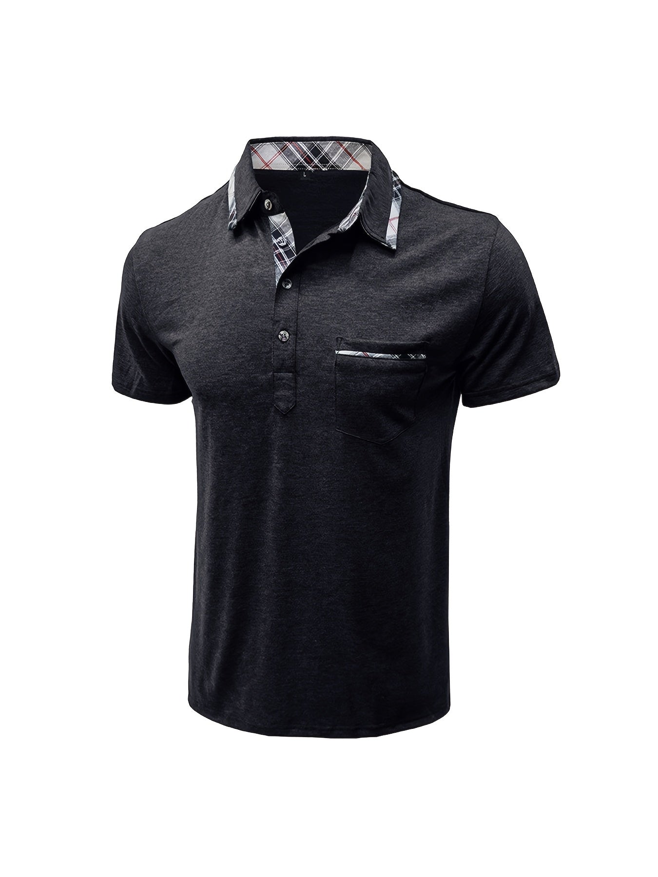 Men'S Plus Size Short Sleeve Polo Shirt with Plaid Collar and Button Details - Casual Summer Style, Regular Fit, Slight Stretch Fabric, Plus Size Shirts, PLUS SIZE