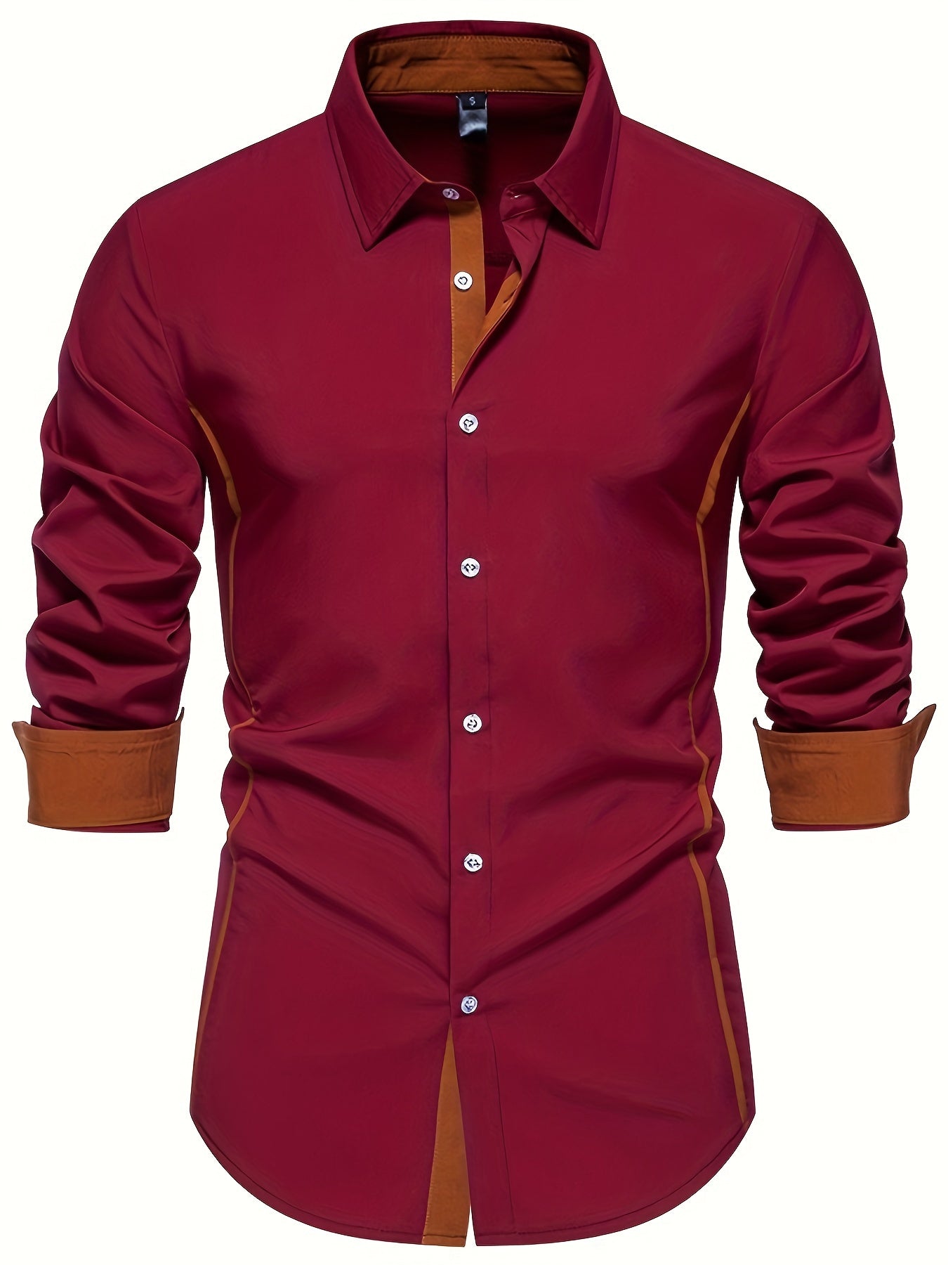 Casual Color Block Men's Long Sleeve Button Up Shirt, Men's Spring And Autumn Mature Blouse