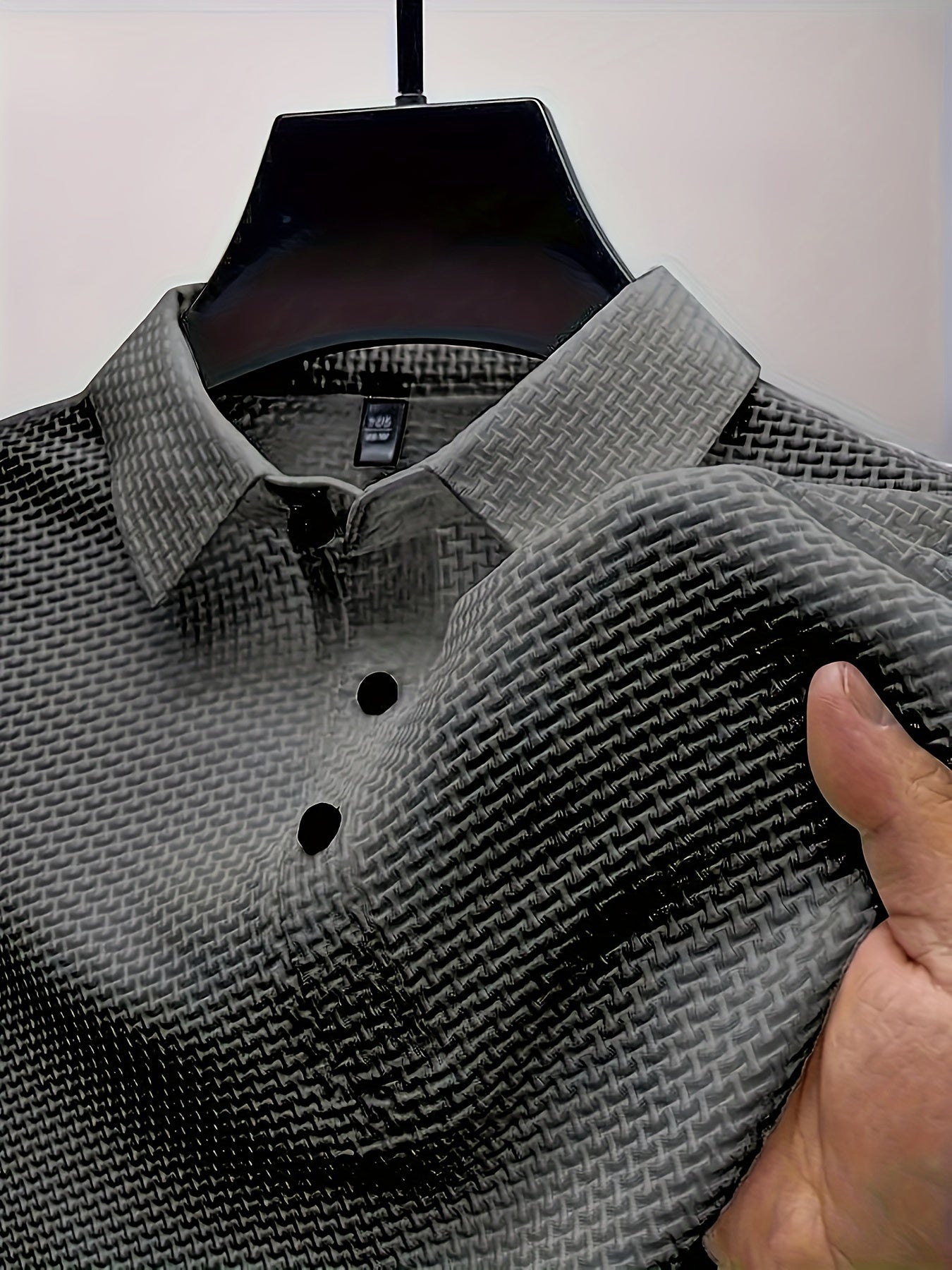 Mesh Comfy Men's Elastic Solid Short Sleeve Neck Shirt, Nylon Ice Silky Fabric Top