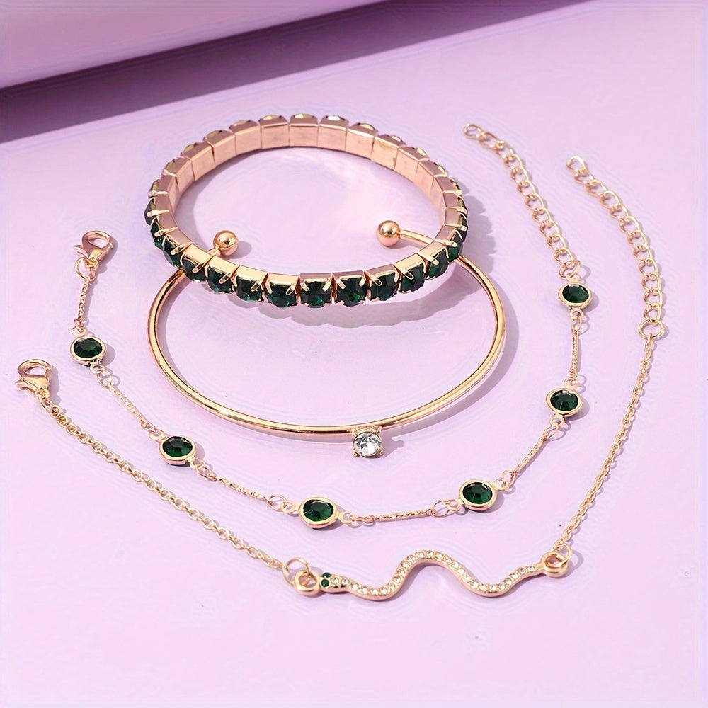 Vintage 4-Piece Necklace & Bracelet Set with Sparkling stones
