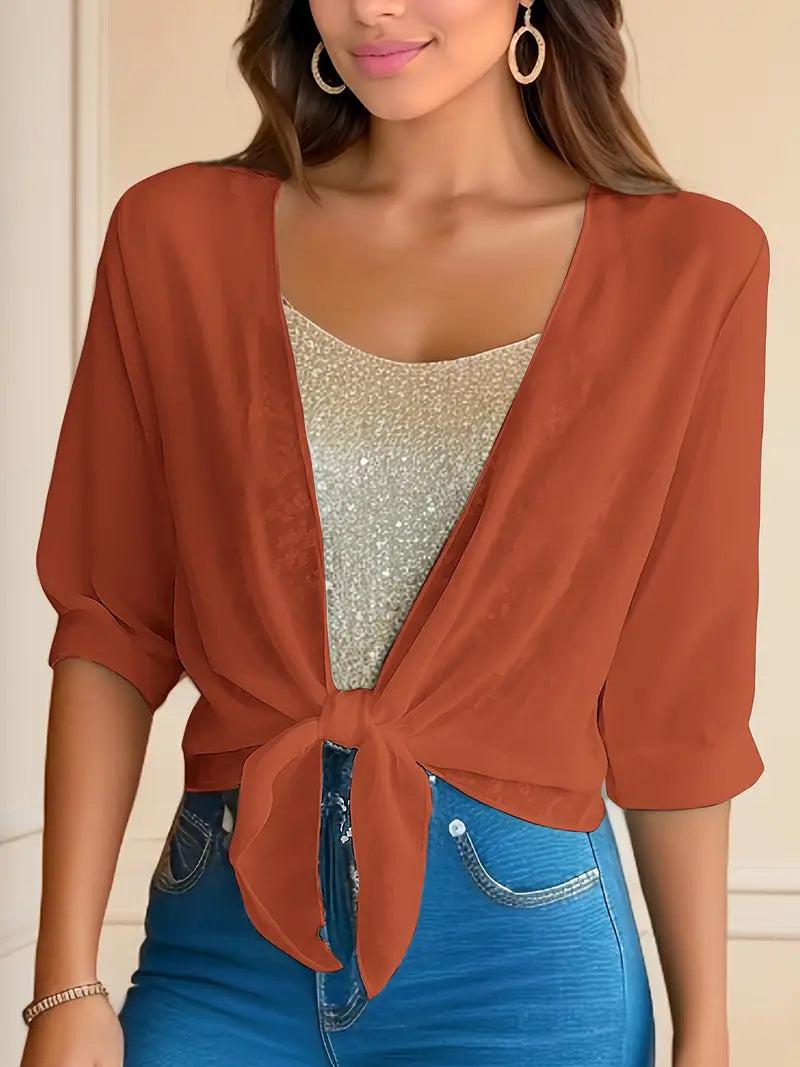 Solid Polyester Blouse Solid Color Tie
