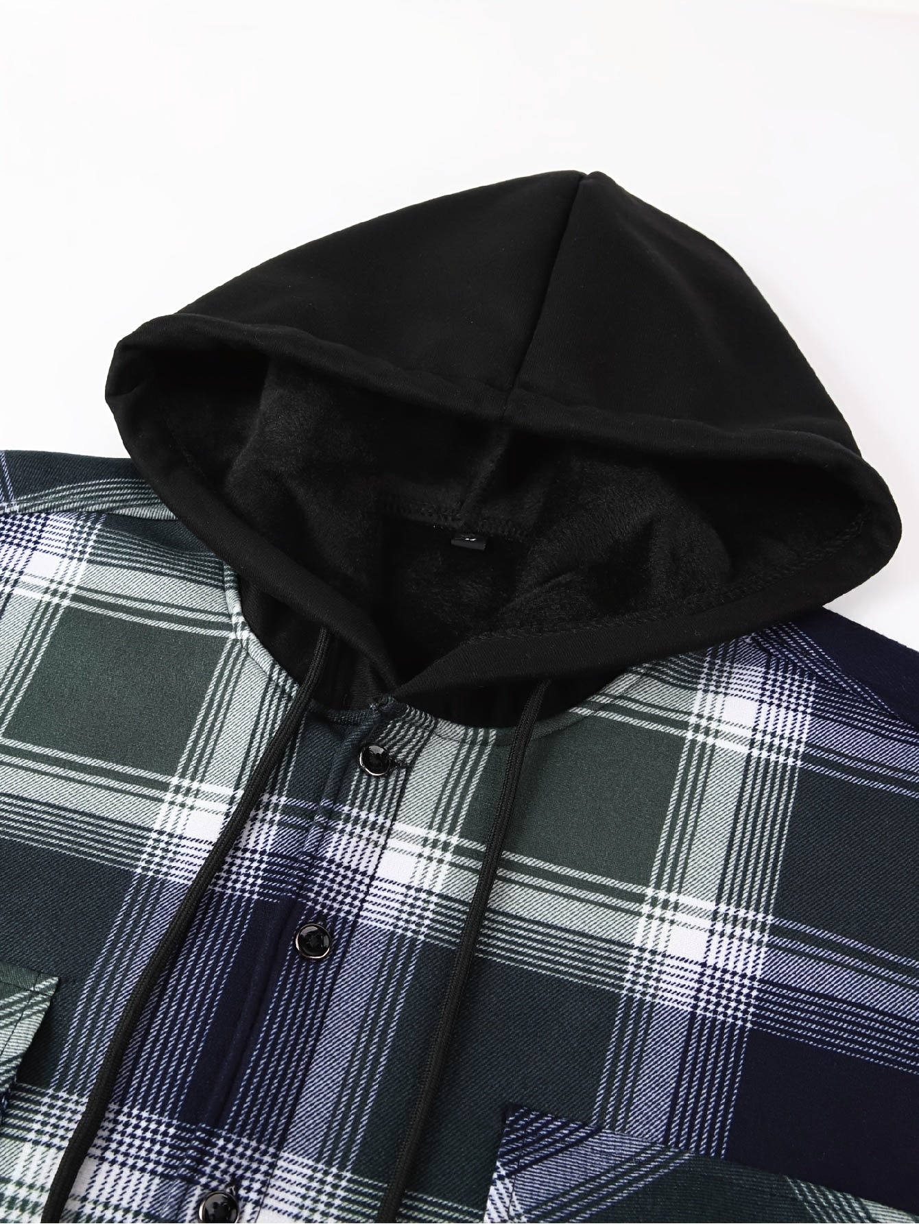 Men's Fleece-Lined Hoodie - Casual & Sporty, Plaid Pullover with Button Detail, Long Sleeve, Loose Fit for Fall/Winter