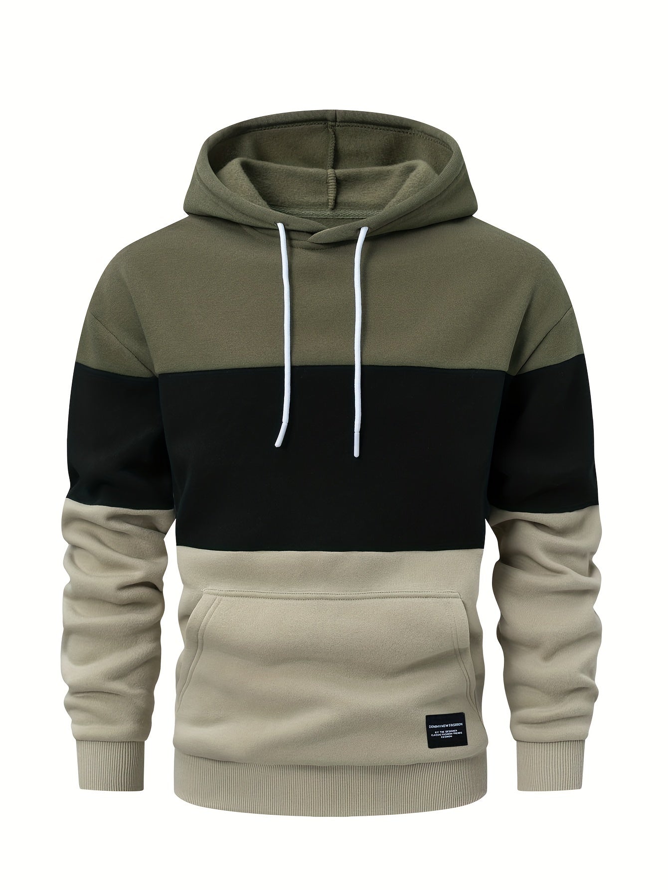 Men's Casual Color Block Hoodie - Soft Polyester Blend, Long Sleeve with Kangaroo Pocket, Drawstring Hood, Ideal for Fall/Winter Streetwear, Casual Streetwear|Hooded Sweatshirt|Polyester Blend Hoodie, Sweater Hoodie