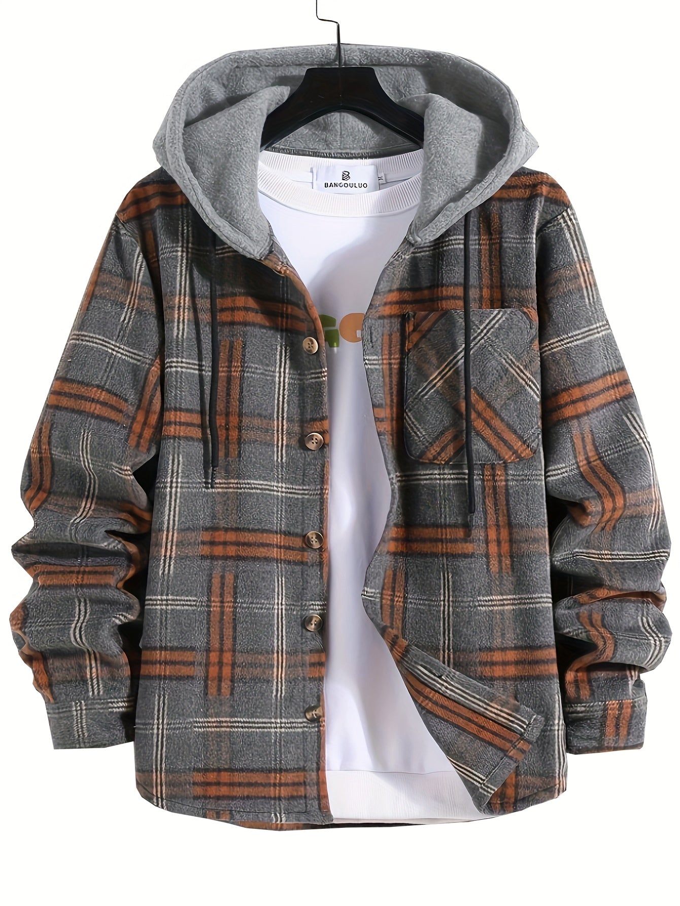 Men's Plaid Long Sleeve Hooded Jacket, Warm Trendy Casual Jacket For Autumn, Outdoor Cloth