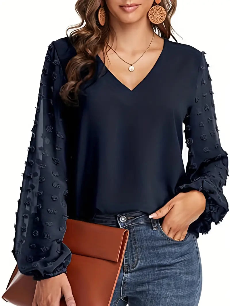 Solid Polyester Sweater Swiss Dot Sleeve