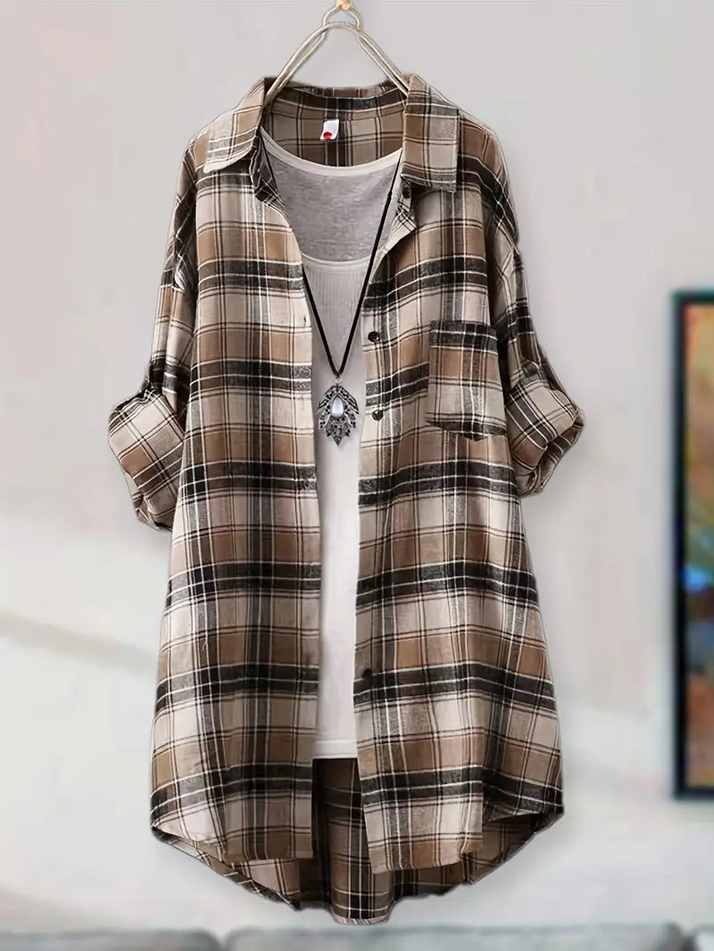 Plaid Polyester Blouse