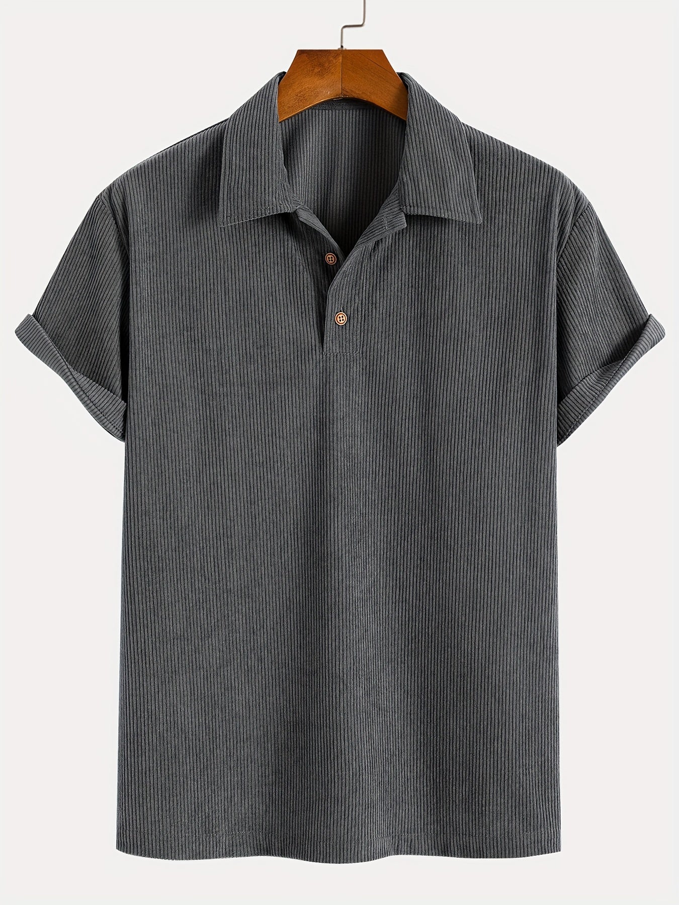 Men's Trendy Stretch Textured Flannel Shirt with Light Beige-Friendly Breathable Material, Turn- Collar 4/1 Button Half-Open Front Casual Casual Attire Versatile Street Style Summer New Arrival Army Green Short Sleeve T-Shirt