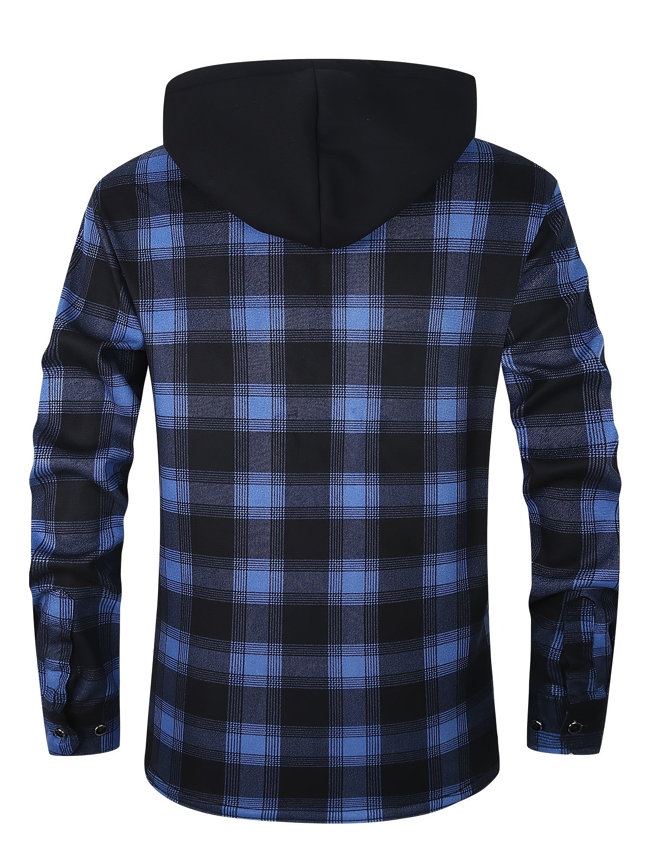 Men's Fleece-Lined Hoodie - Casual & Sporty, Plaid Pullover with Button Detail, Long Sleeve, Loose Fit for Fall/Winter