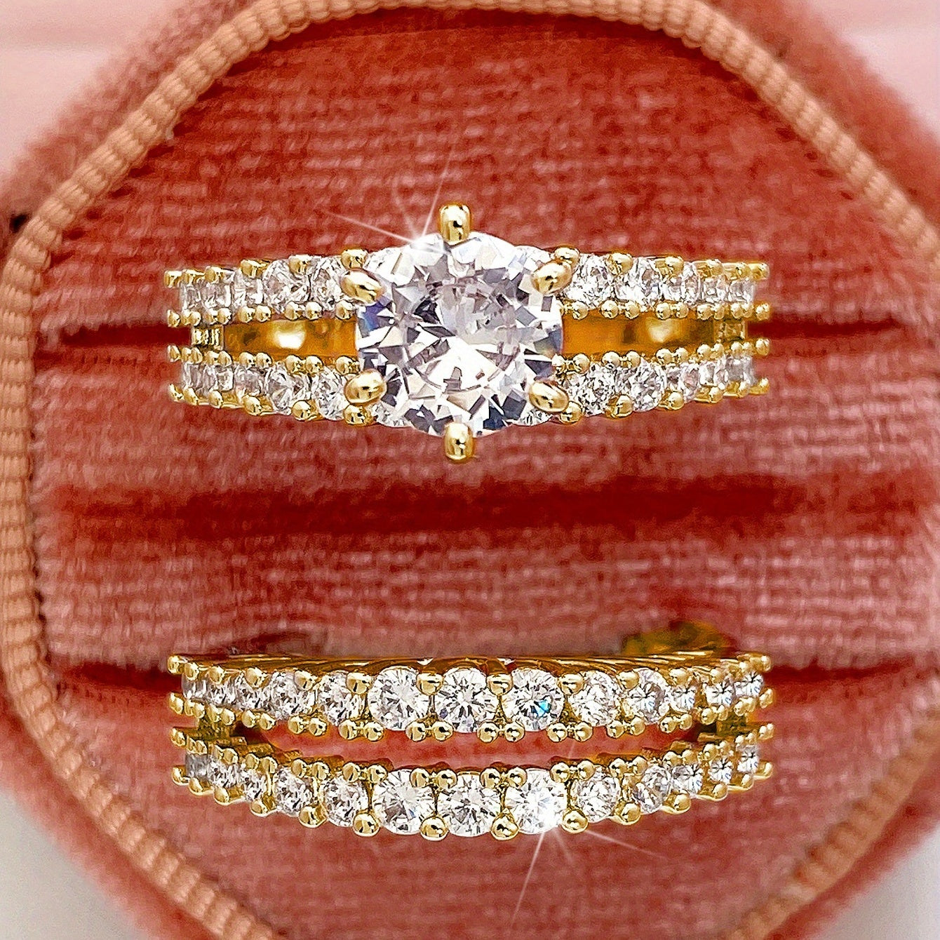 Vintage 2-Piece Ring Set with Gold-tone