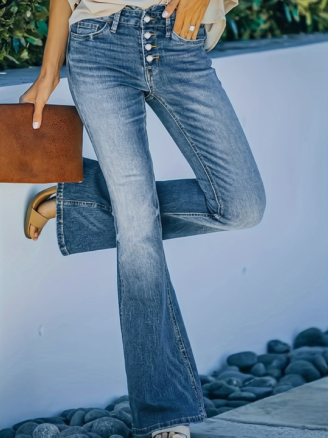 Timeless Tan Polyester Pants with Button