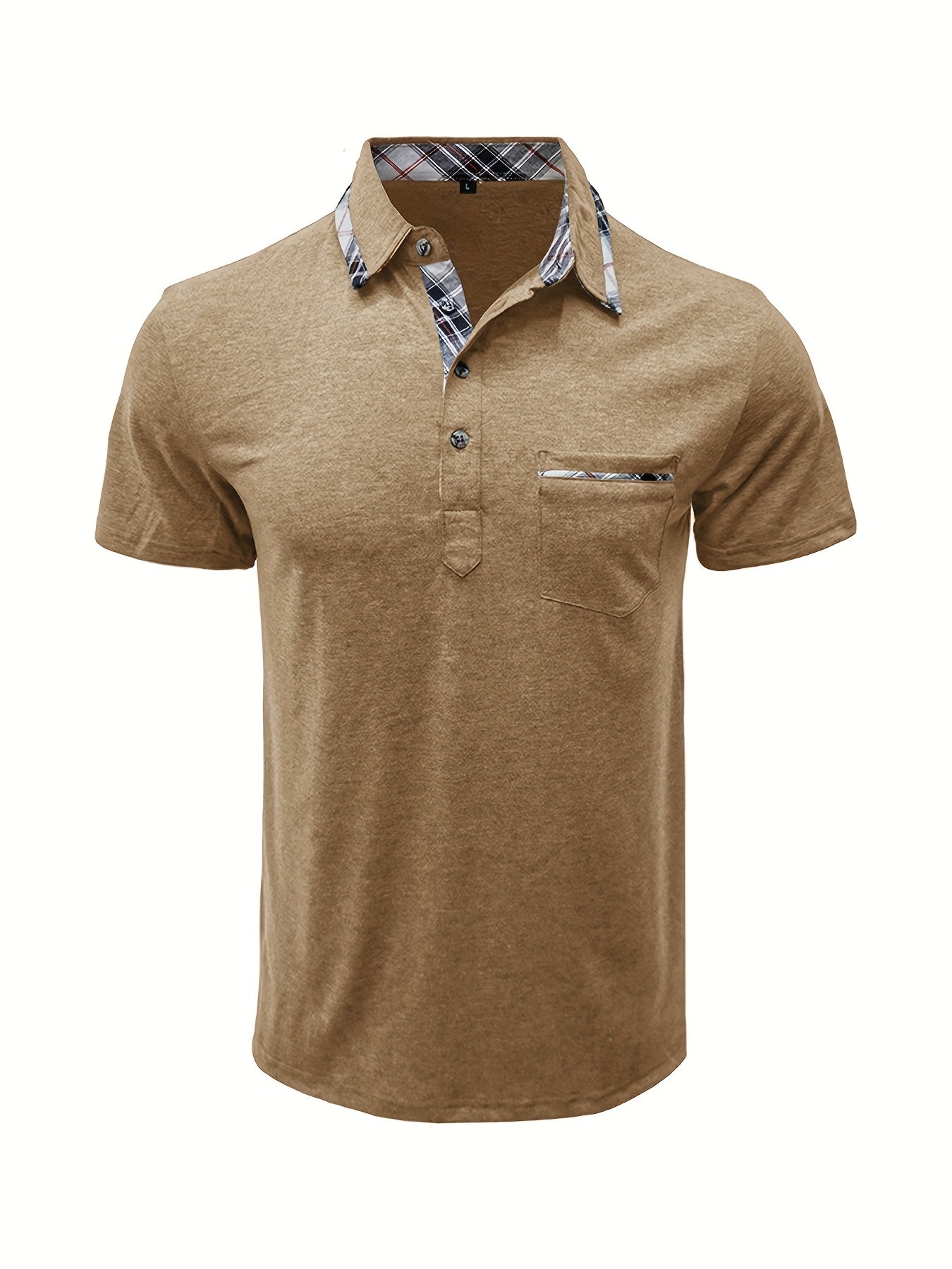 Men'S Plus Size Short Sleeve Polo Shirt with Plaid Collar and Button Details - Casual Summer Style, Regular Fit, Slight Stretch Fabric, Plus Size Shirts, PLUS SIZE