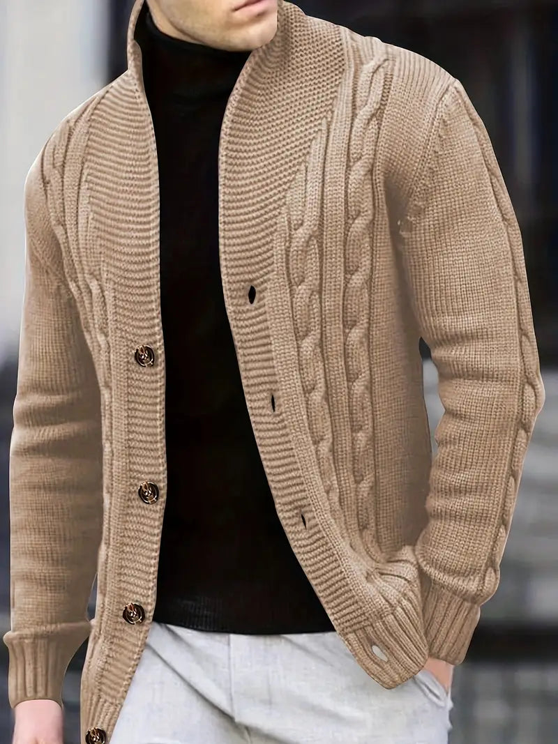Polyester Knit Button-Up Long Sleeve Cardigan