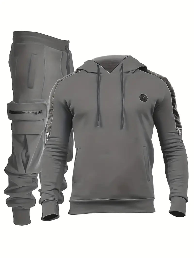 Polyester Knit Hooded Zip Long Sleeve 2-Piece Hoodie