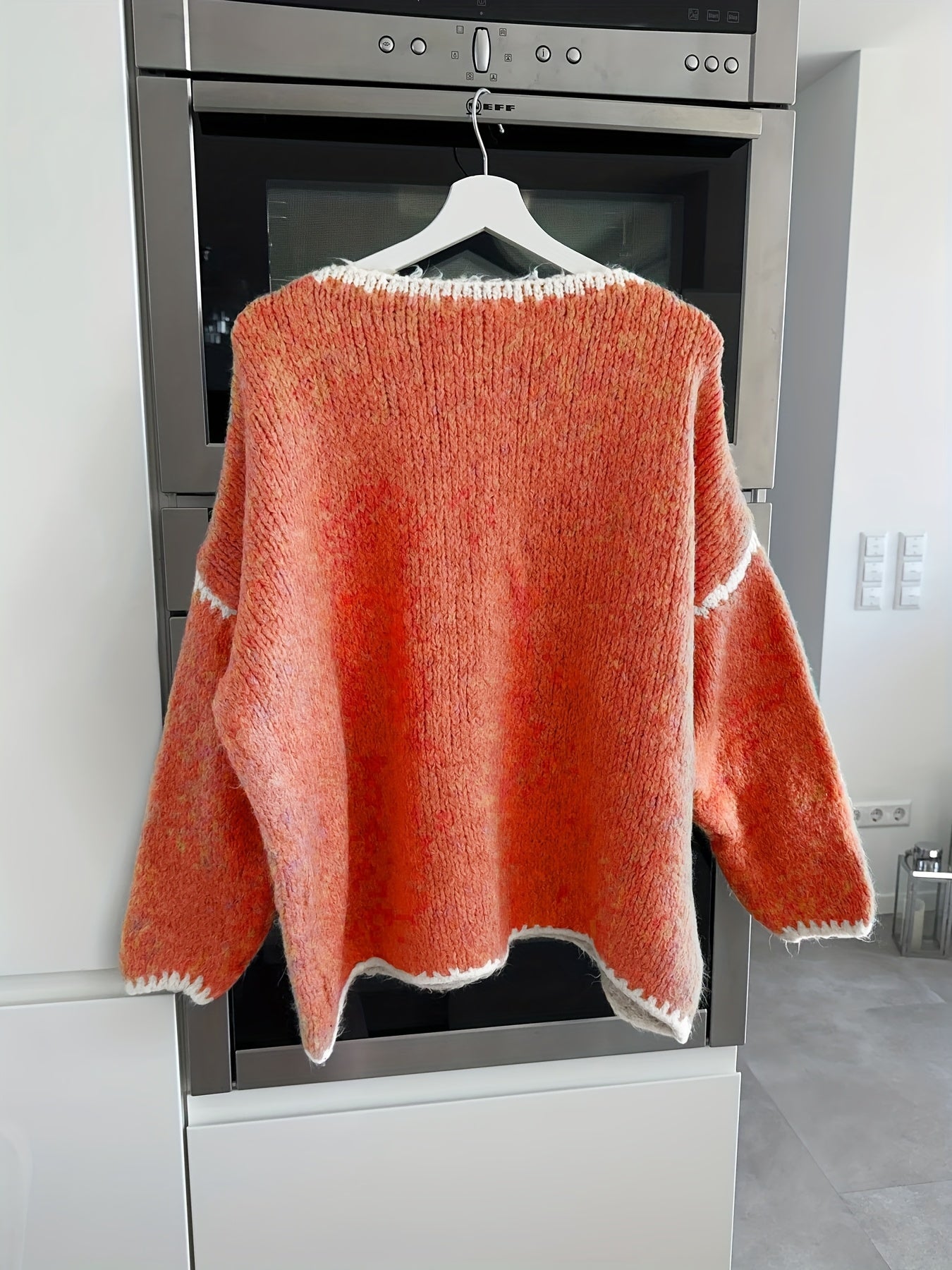 Solid Off-the-Shoulder Color Block Knit Sweater - Casual, Polyester, Fall/Winter, Knit Fabric, 88.2 g/m²