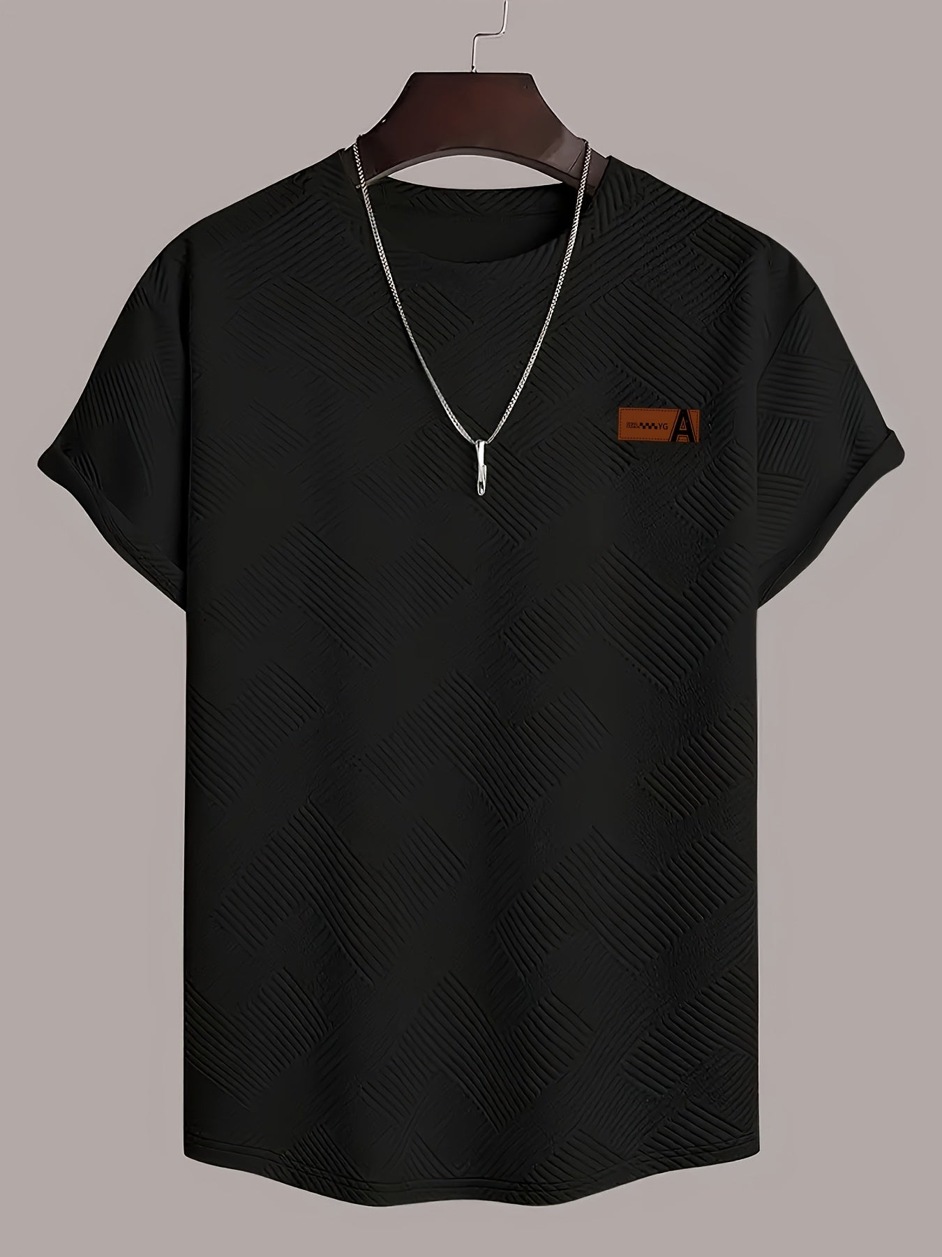 Men'S Casual Beige Short Sleeve T-Shirt with AFA Logo - 100% Polyester Knit, Lightweight & Breathable, Round Neck, Slight Stretch Fabric, Perfect for Casual Attir