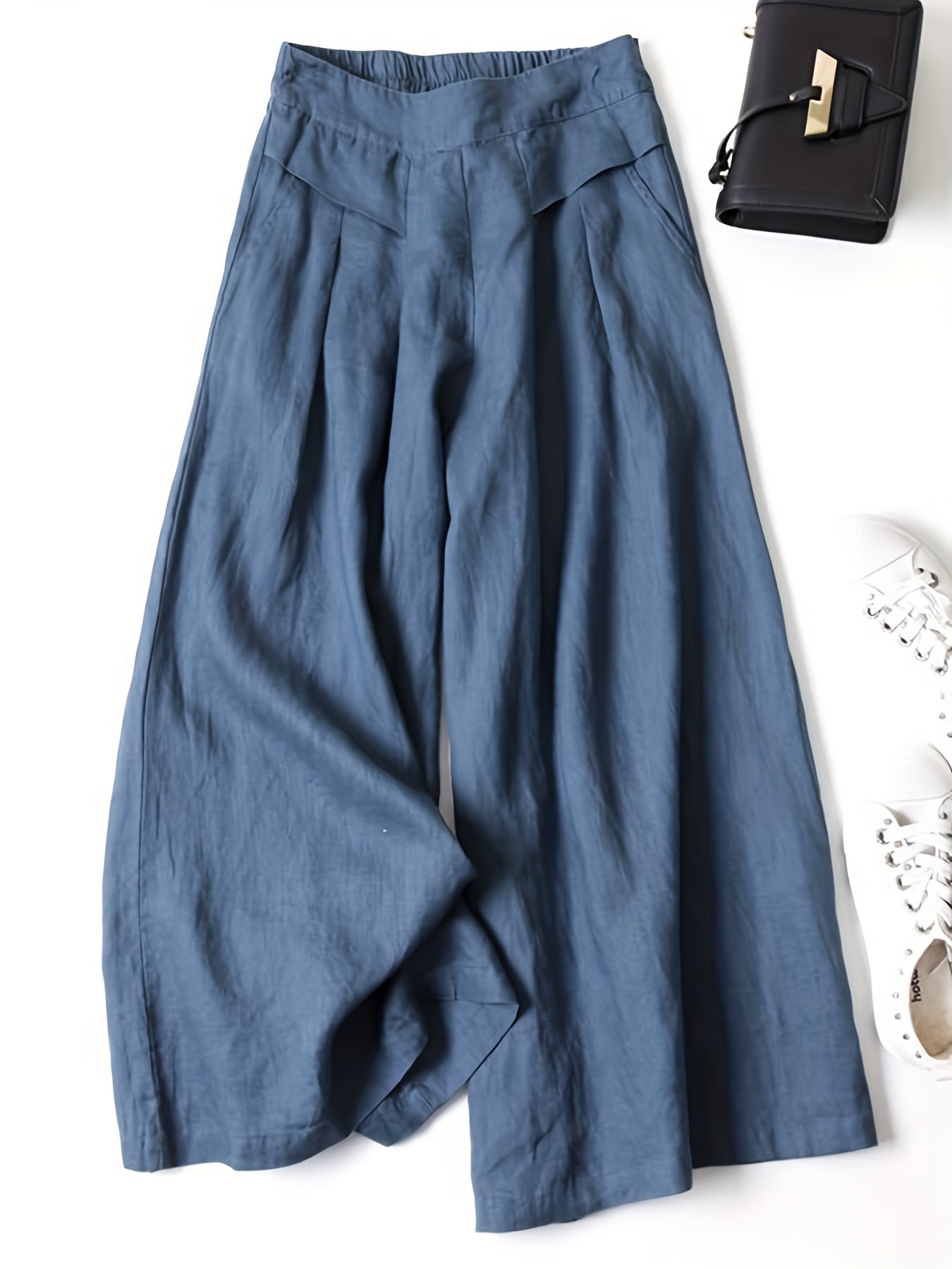 Women's Vintage Wide-Leg Ankle Pants - Non-Stretchy Elastic Waist Trousers, Loose Fit for Everyday & Formal Outfits - Machine Washable Fall/Spring/Summer Bottoms in Terracotta Red - Adult Women's Clothing, Casual Outfit Pants, Comfortable Clothi