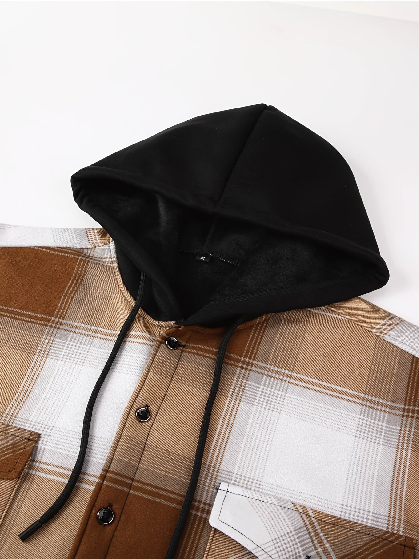 Men's Fleece-Lined Hoodie - Casual & Sporty, Plaid Pullover with Button Detail, Long Sleeve, Loose Fit for Fall/Winter