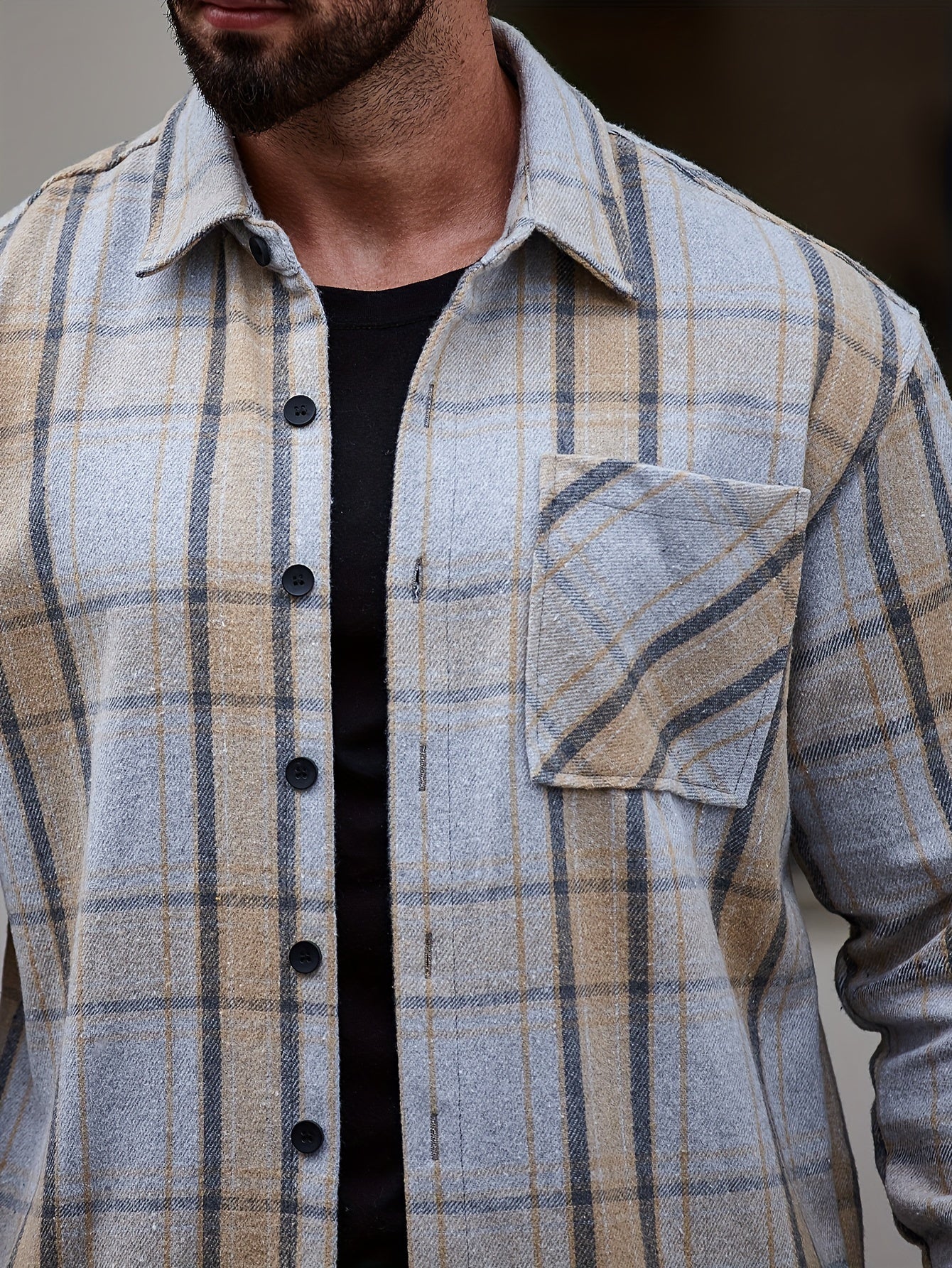 Men's Casual Flannel Shirt Coat - Solid Color Lapel Button-Up with Chest Pocket, Machine Washable Non-Stretch Fabric, Regular Fit Autumn Winter Outerwear, Autumn Apparel, Flannel, Long Sleeve Button Casual Shirt