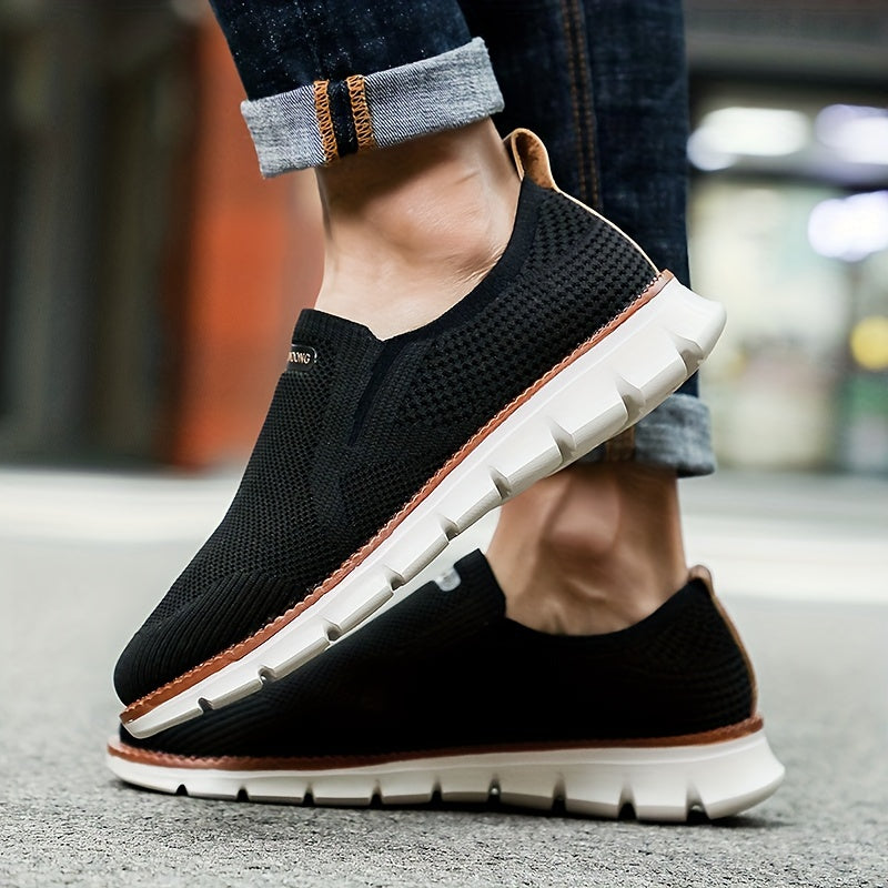 PLUS SIZE Men's Trendy Knitted Breathable Walking Shoes, Trendy Non-Slip Casual Shoes, Men's Footwear