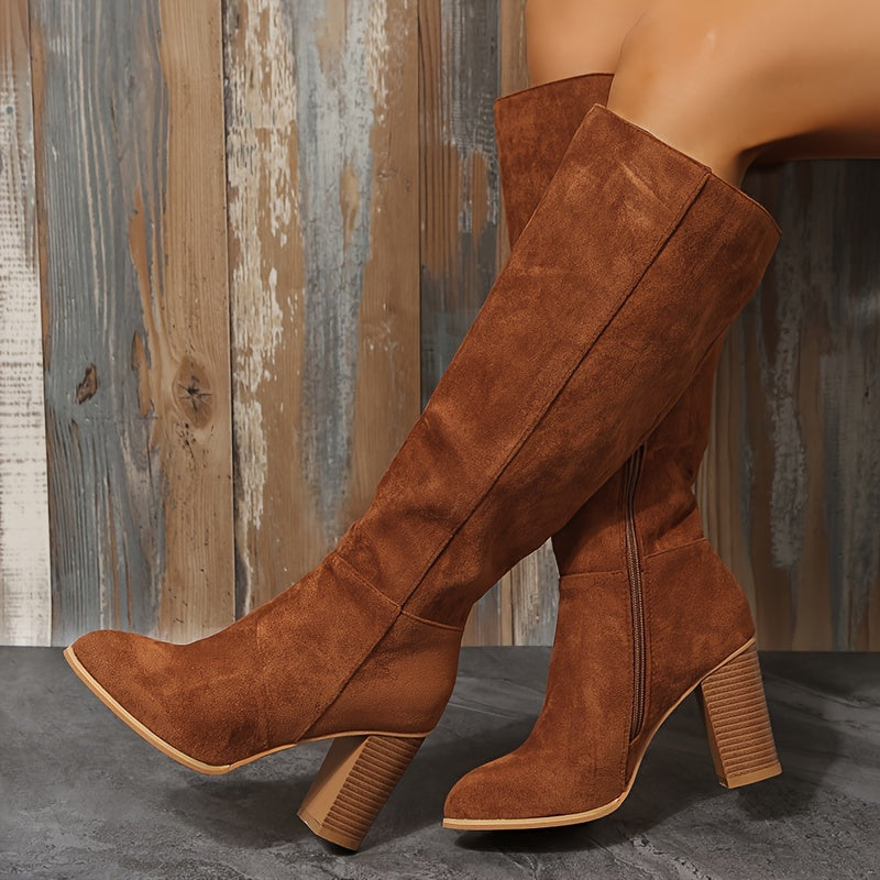 Timeless Red Faux Suede Block Heel Boots with Block Heel