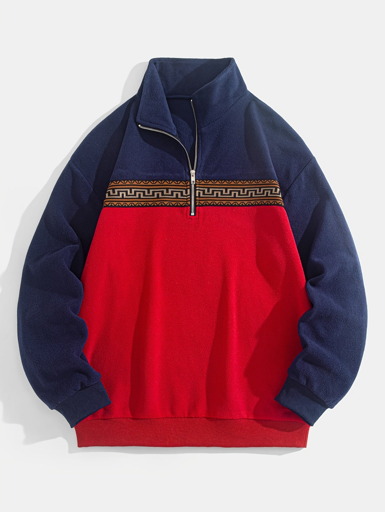 Men'S Cozy Fleece Zip-Up Hoodie with Geometric Pattern - Warm Casual Pullover in Black & Green, Loose Fit, Long Sleeves, Perfect for Fall/Winter, Winter Hoodie