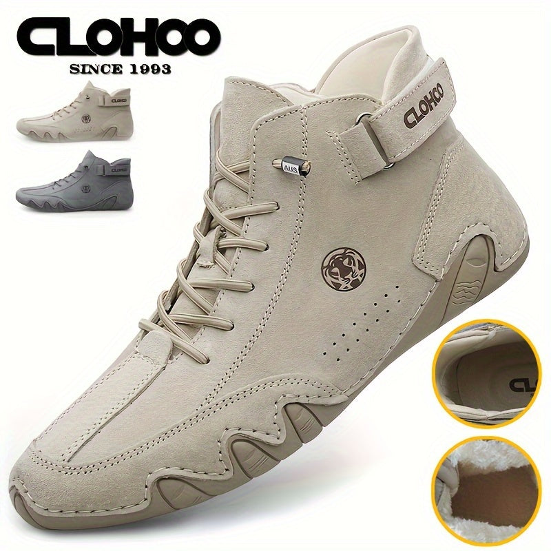 CLOHOO Brand Men'S Pig Short Boots with Lining and Elastic Closure - Preppy Style, Round Toe, Solid Color, England Scene, Spring, Fall, Winter, Summer