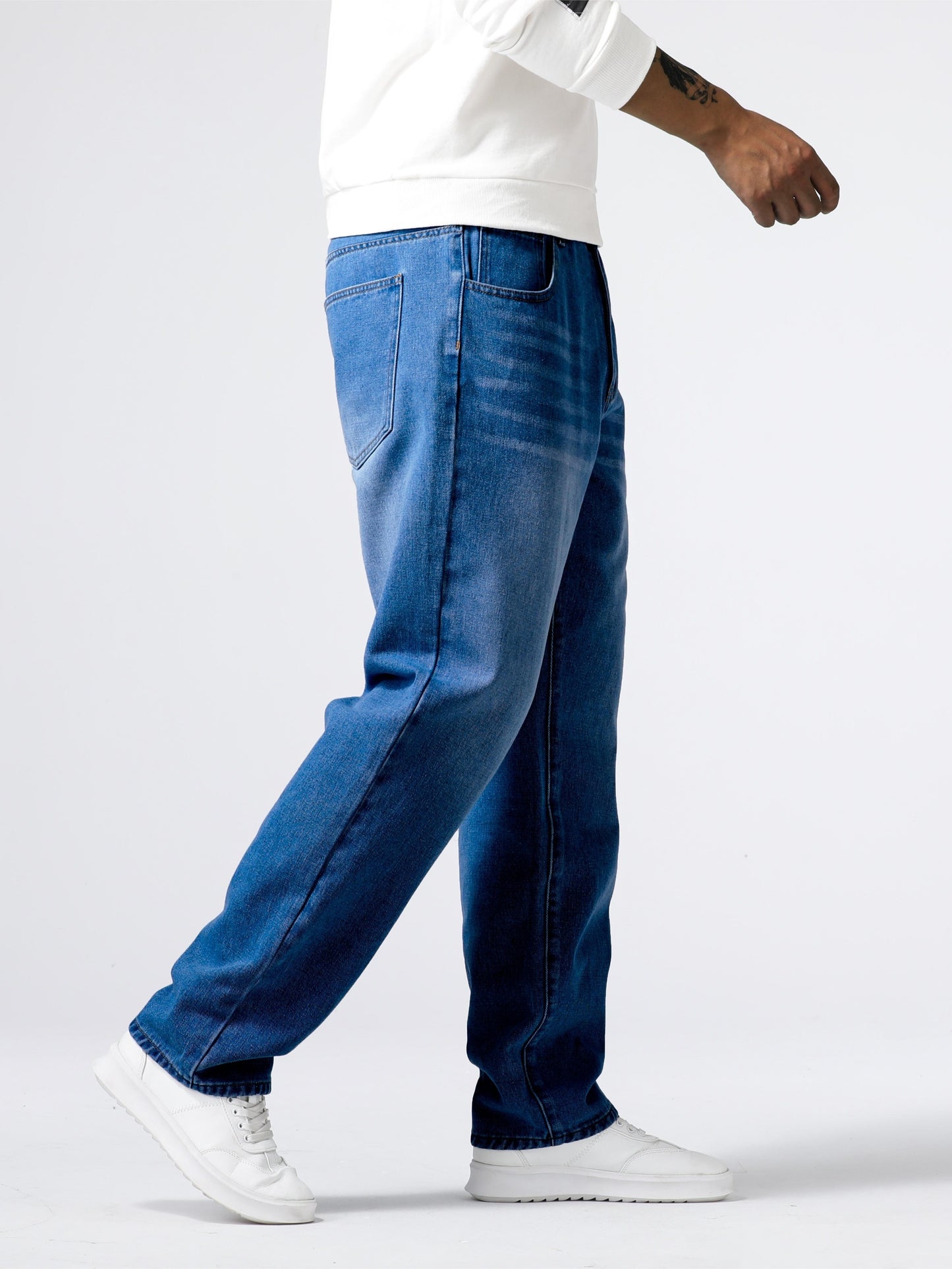 Men's Light Blue Relaxed Fit Jeans - Casual Straight-Leg Machine-Washable Denim Pants for Casual Attire, All-Season Comfort & Versatile Style