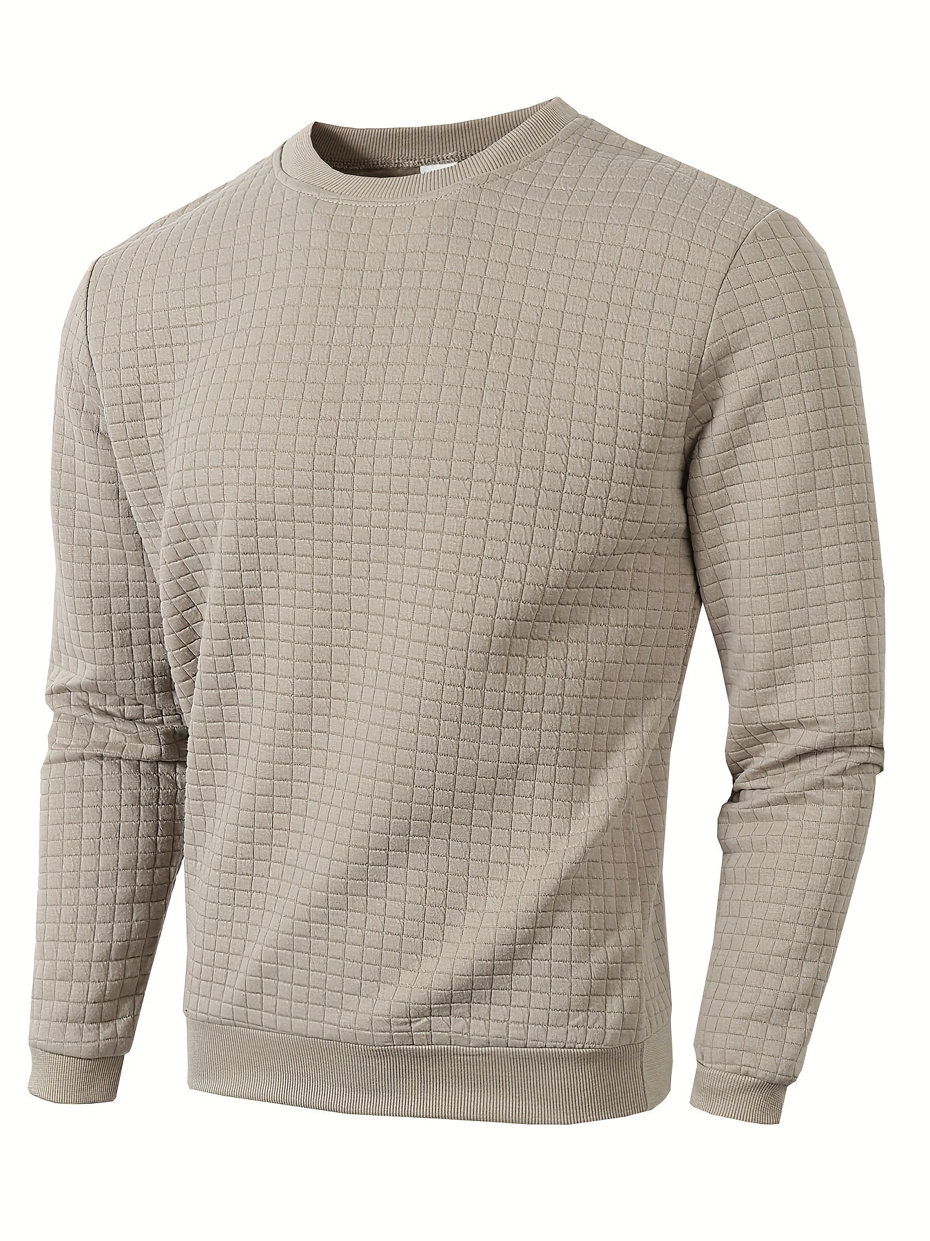 Men's Casual Sporty Grid Pattern Sweater - Soft Round Neck Long Sleeve Pullover, Regular Fit for Autumn Winter, Hand Washable