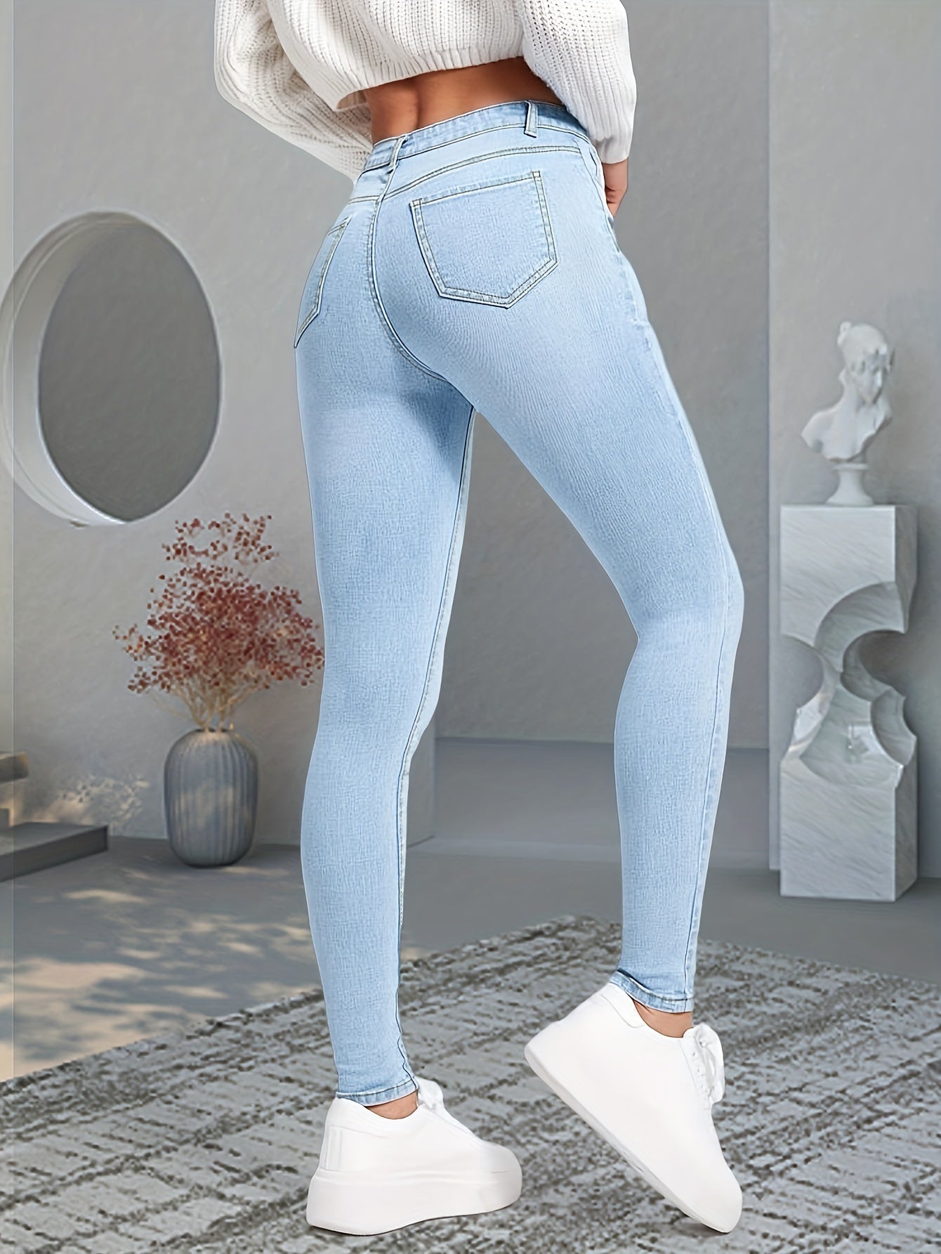 Timeless Blue Cotton Pants with Zip