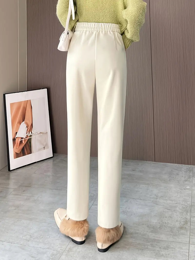 Solid Fleece Pants Tapered Pants For