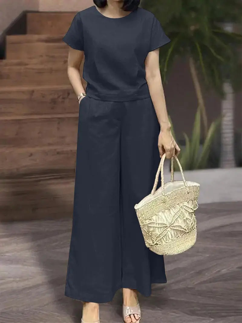 Solid Polyester Sweater 2-Piece Set