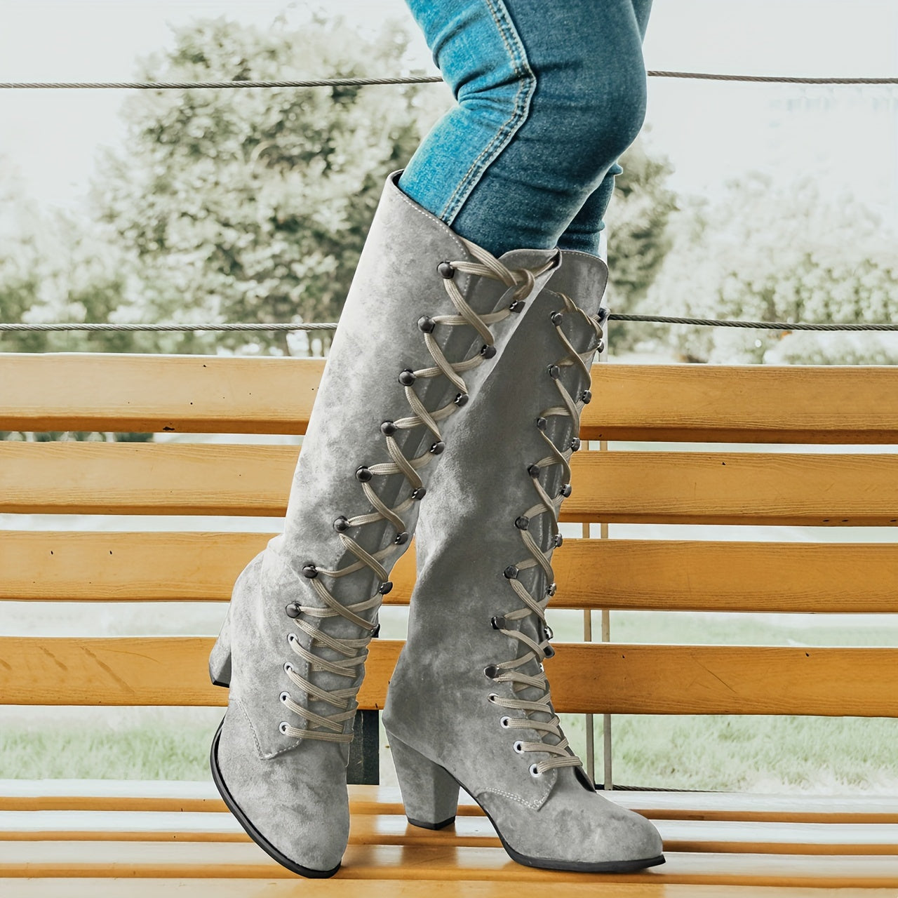 Timeless Tan Faux Suede Block Heel Boots with Block Heel