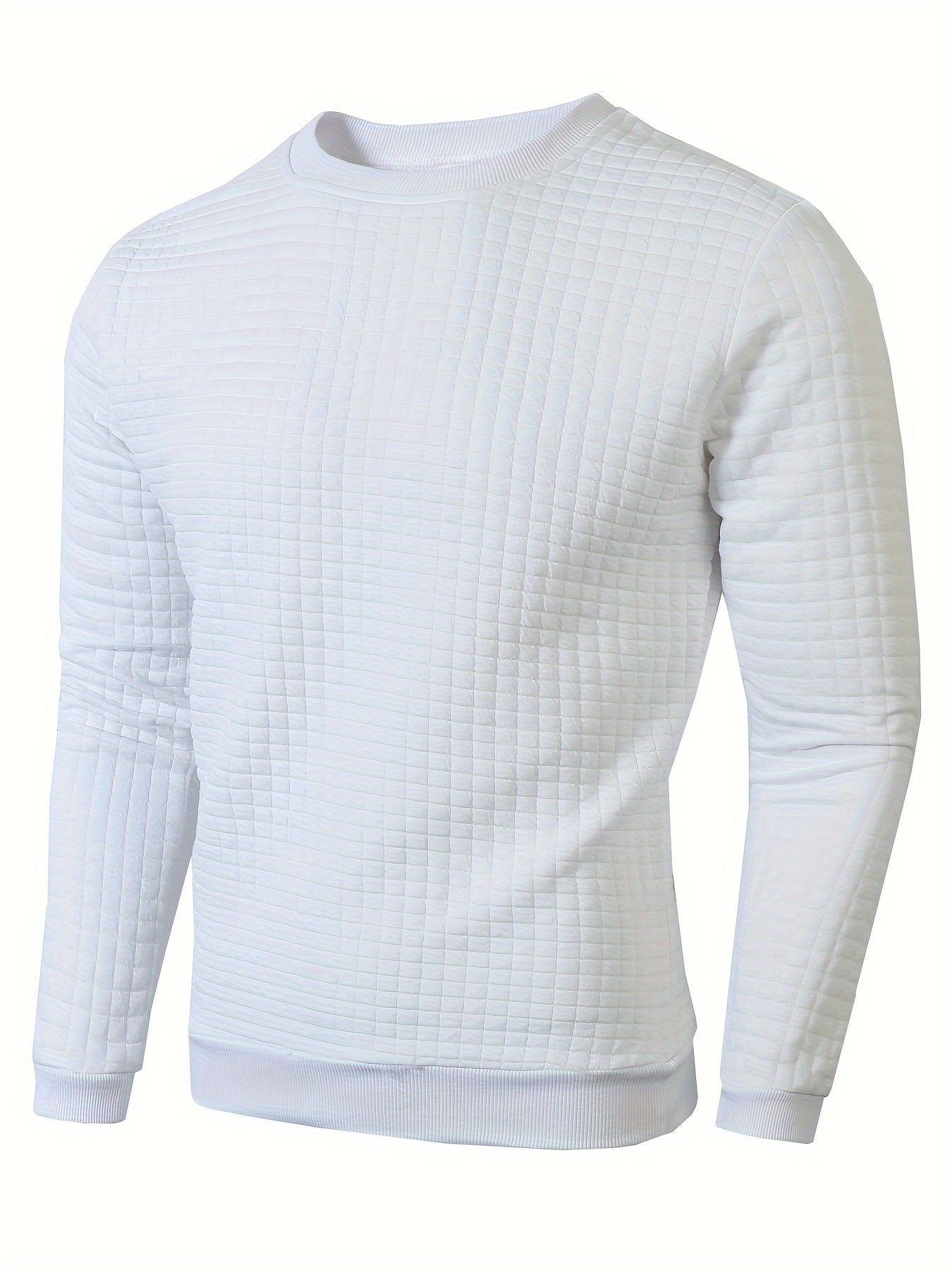 Men's Casual Sporty Grid Pattern Sweater - Soft Round Neck Long Sleeve Pullover, Regular Fit for Autumn Winter, Hand Washable