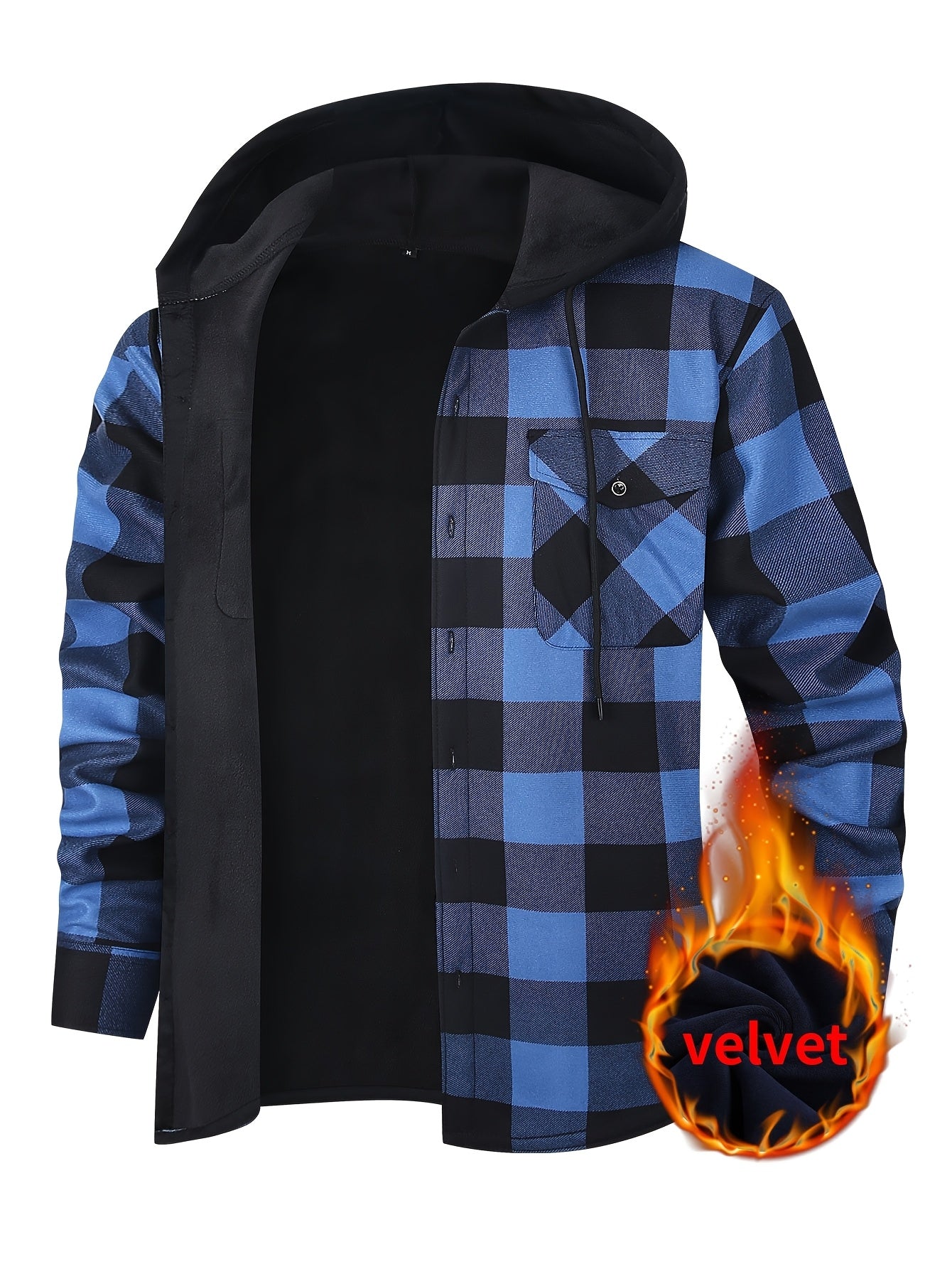 Men's Fleece-Lined Hoodie - Casual & Sporty, Plaid Pullover with Button Detail, Long Sleeve, Loose Fit for Fall/Winter