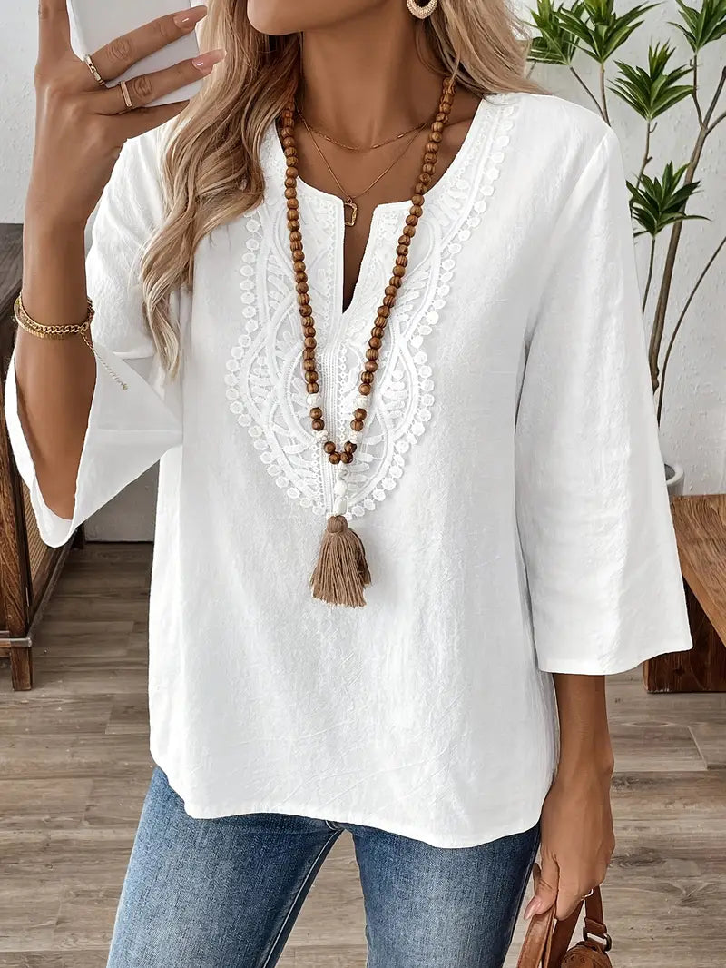 Floral Polyester Blouse Wearing Floral