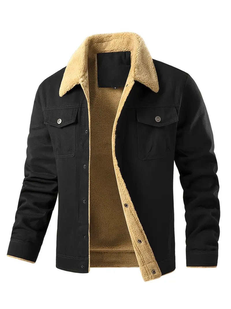 Fleece Polyester Cotton Button-Up Jacket