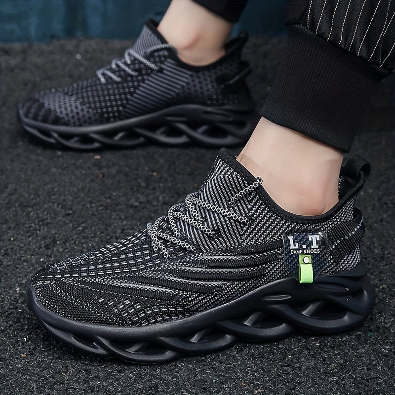 Men'S Fashion Sneakers, Casual Athletic Shoes with Striped Pattern, Round Toe, Lace-Up Closure, Fabric Upper, MD Sole, All-Season Sports Footwear