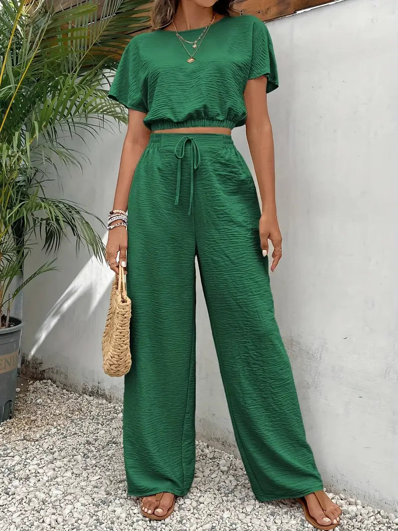 Solid Polyester Sweater Batwing Sleeve Crop