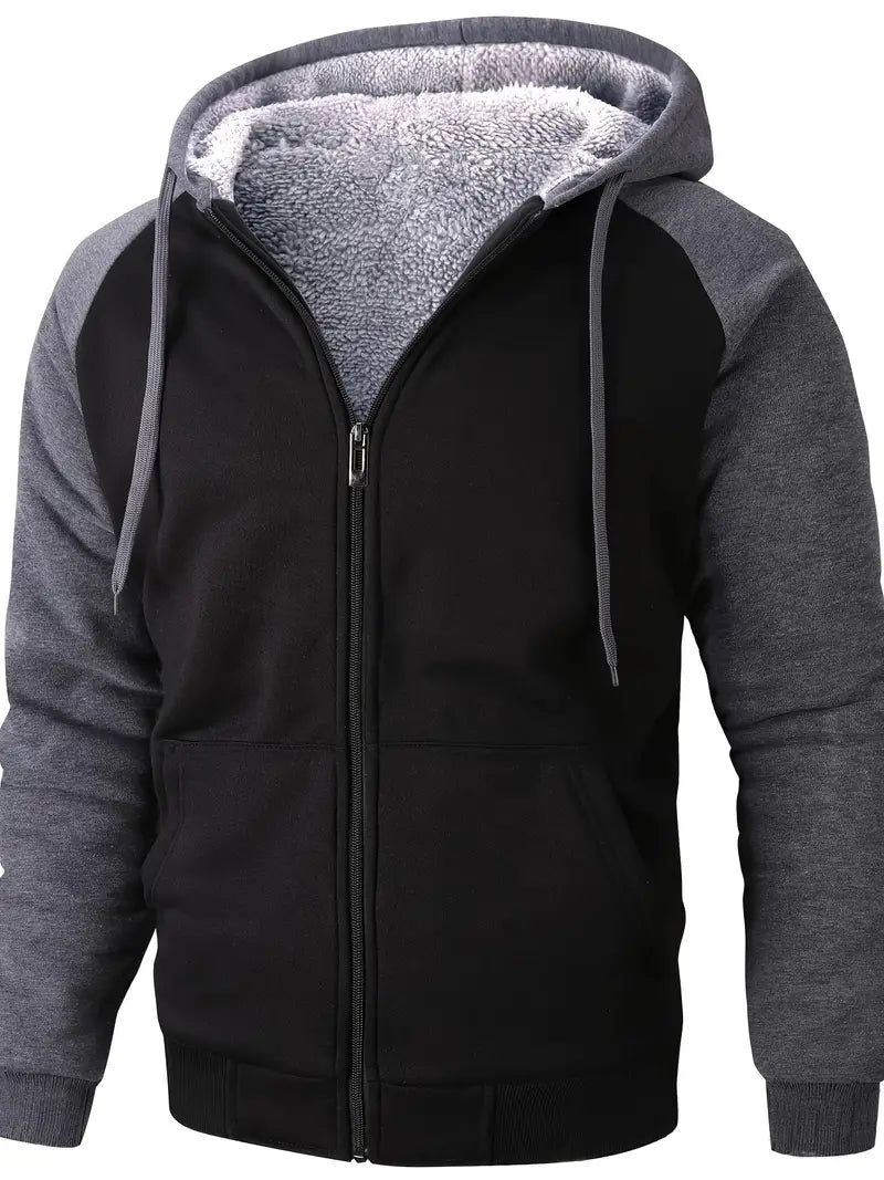 Polyester Cotton Knit Hooded Zip Long Sleeve Jacket