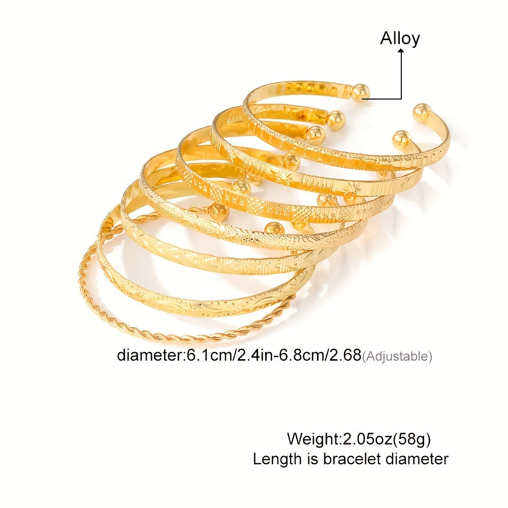 Modern 7-Piece Bracelet Set with Gold-tone