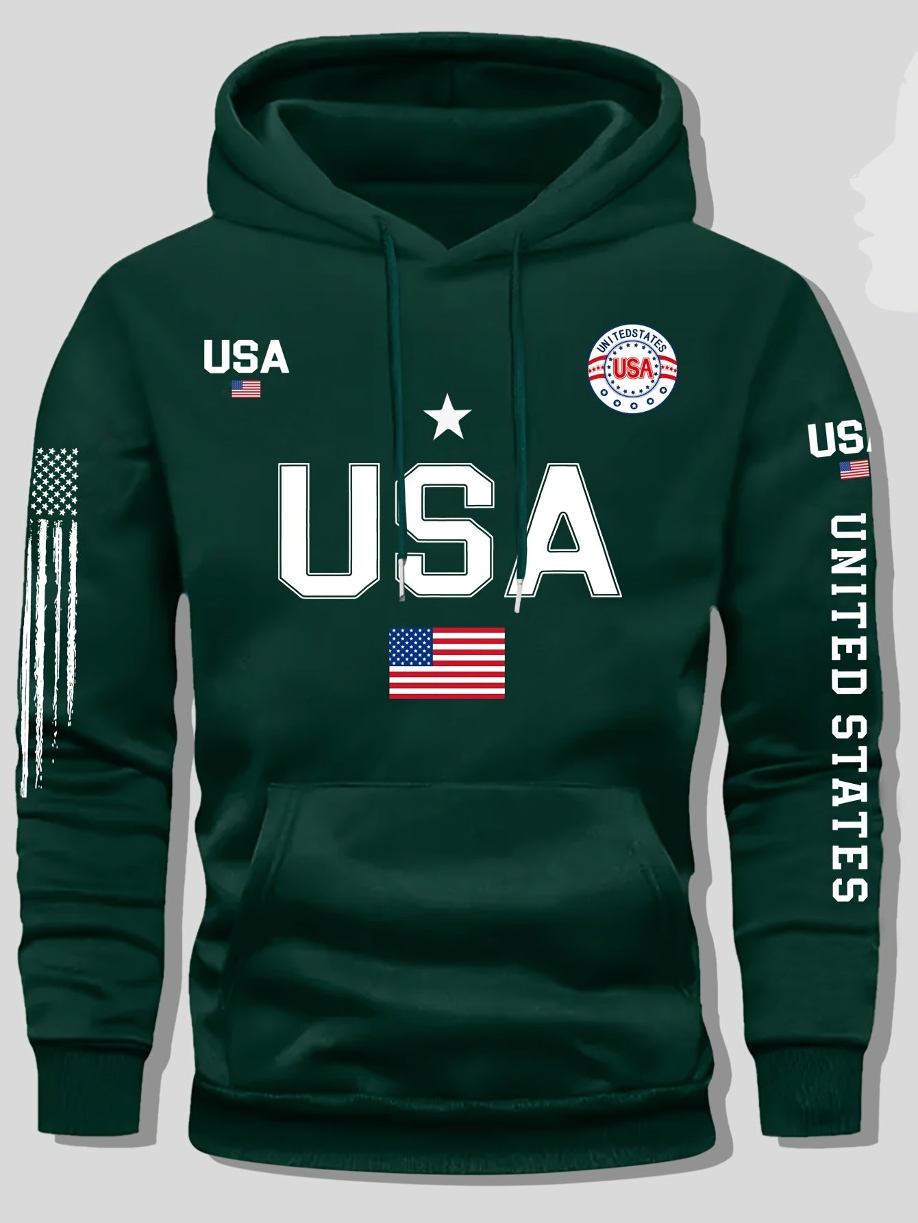 Men'S Fleece Hoodie with USA Flag Pattern, Unisex Casual Pullover with 'United States' Lettering, Suitable for Students And Couples, Stylish Sweatshirt for Autumn And Winter, 2025 Spring Pullover Sports Hoodie, Knit