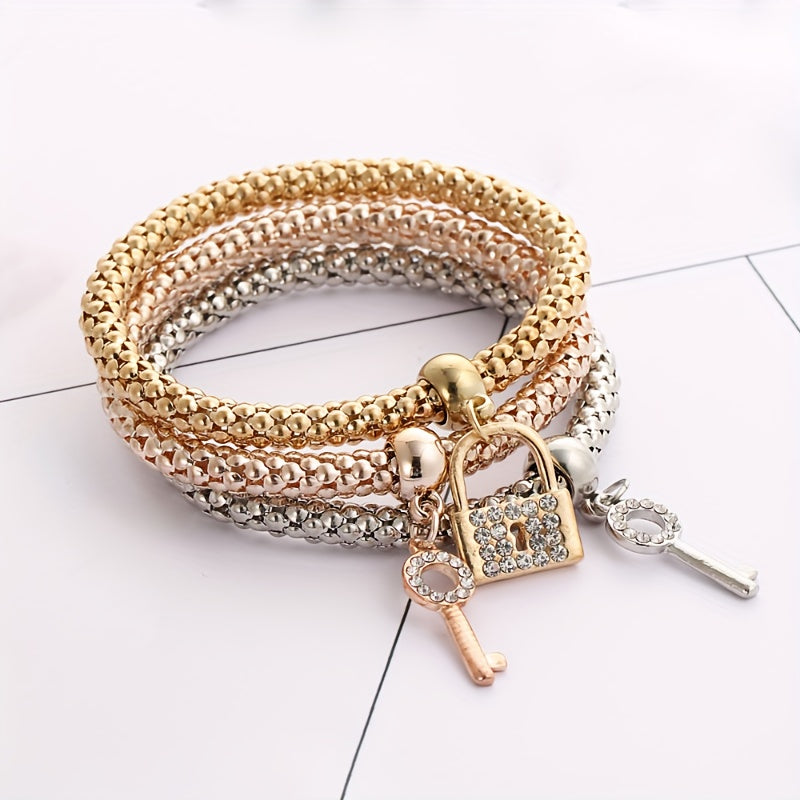 Vintage 3-Piece Necklace & Bracelet Set with Gold-tone