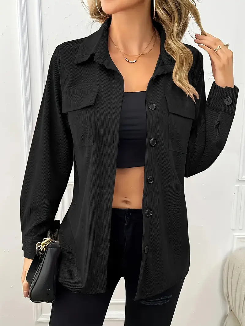 Solid Corduroy Jacket Button Front Flap