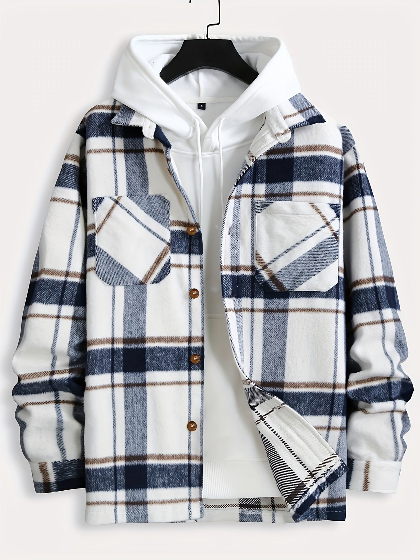 Men's Classic Black & White Plaid Lapel Collar Button-Front Jacket with Chest Pocket - Casual Semi-Formal Coat for Spring/Fall, Versatile Everyday & Semi-Formal Wear, Easy-Care Traditional Outerwear (Hand Wash/Dry Clean)