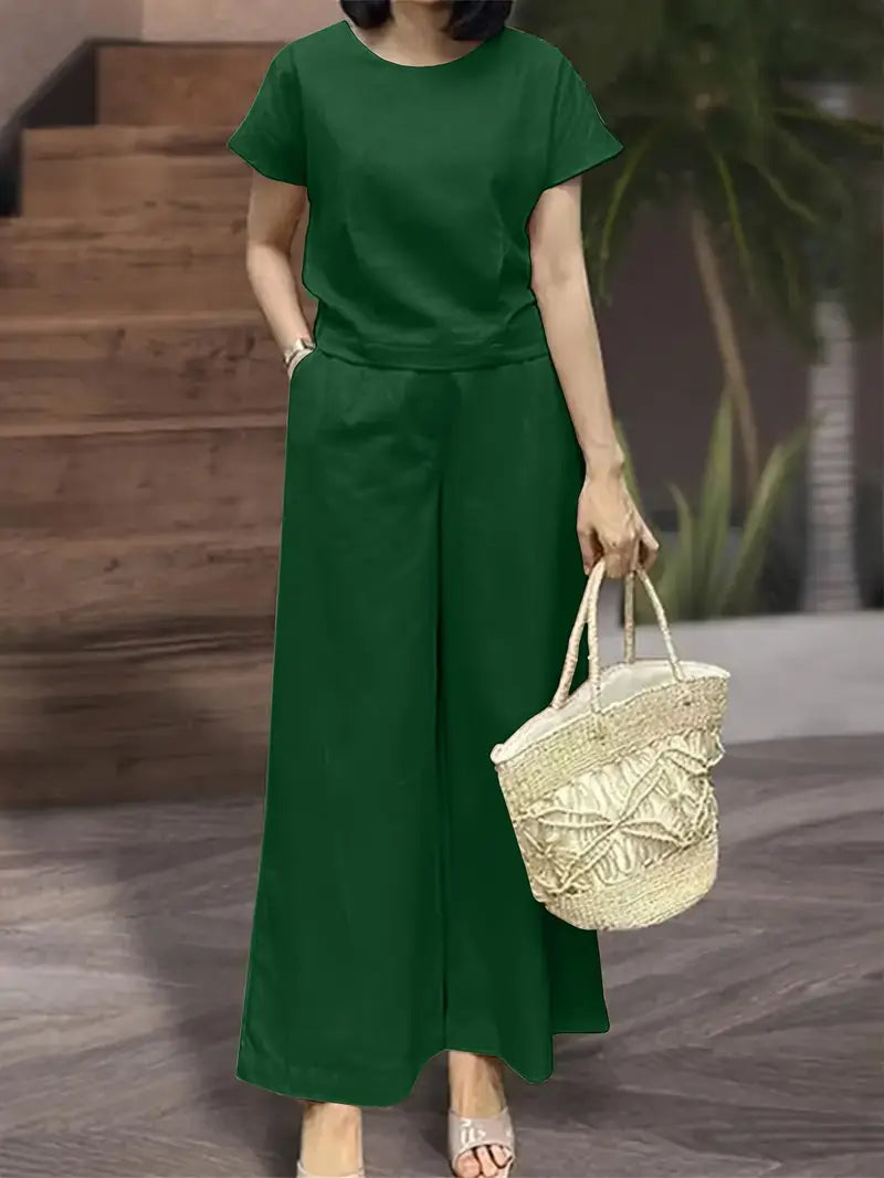Solid Polyester Sweater 2-Piece Set